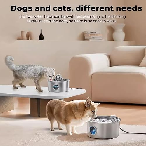 Miniatura 5 de Fuente de agua para gatos de acero inoxidable  Dispensador de agua esférico para mascotas de 108 oz3.2L, agua silenciosa automática para gatos,