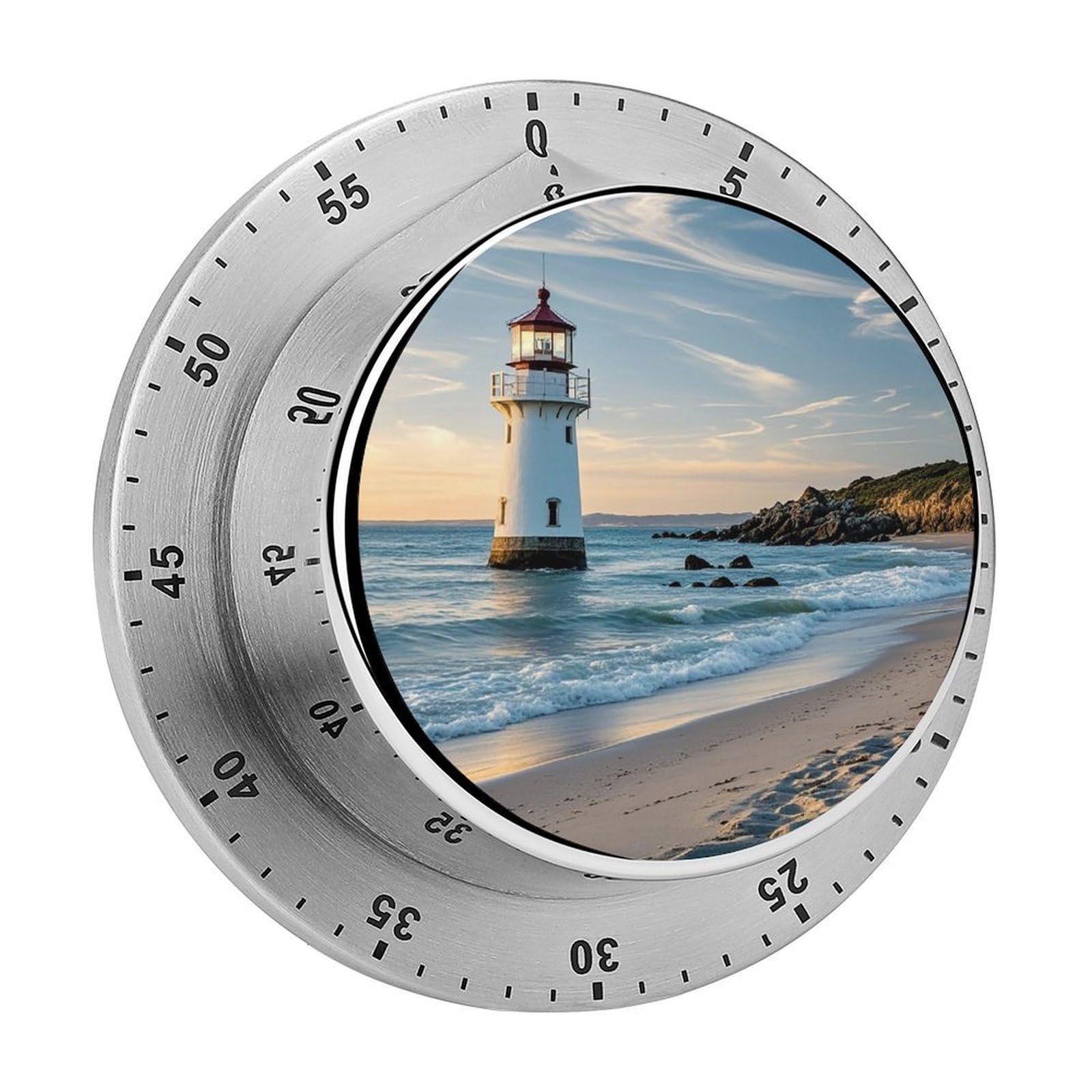 Beach Lighthouse Timer Fashion Visual Timers Wind Up 60 Minutes Desk Timers Stainless Steel Magnetic Timer Countdown Clock No Batteries Loud Alarm for Kitchen Chef Cooking