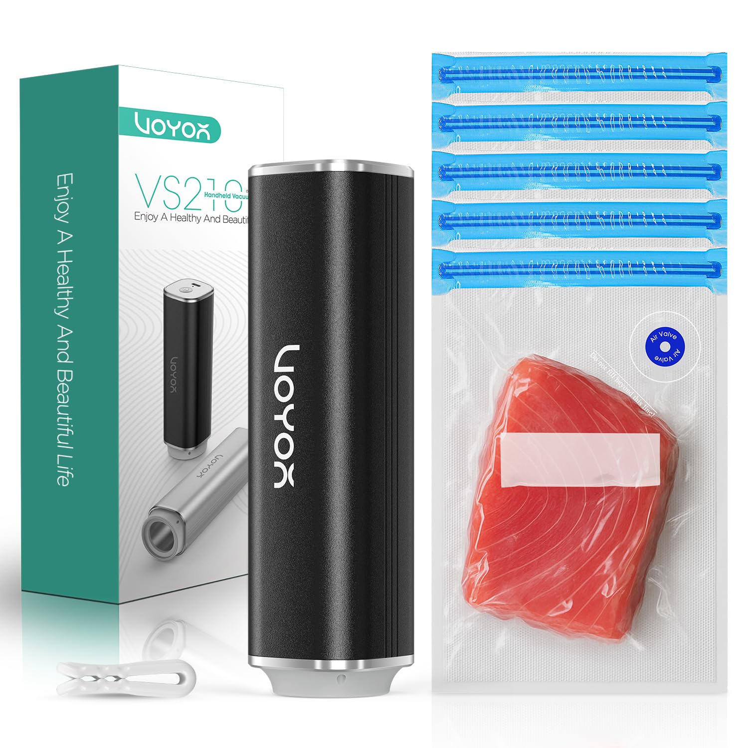 VOYOR Portable Vacuum Sealer Rechargeable & Cordless Handheld Vacuum Sealer Set with 5 Vacuum Bags to Extend Food Shelf Life for Food Storage Space Saving and Easy Use Food Vacuum Pump (1 Pump+5 Bags) — image 1