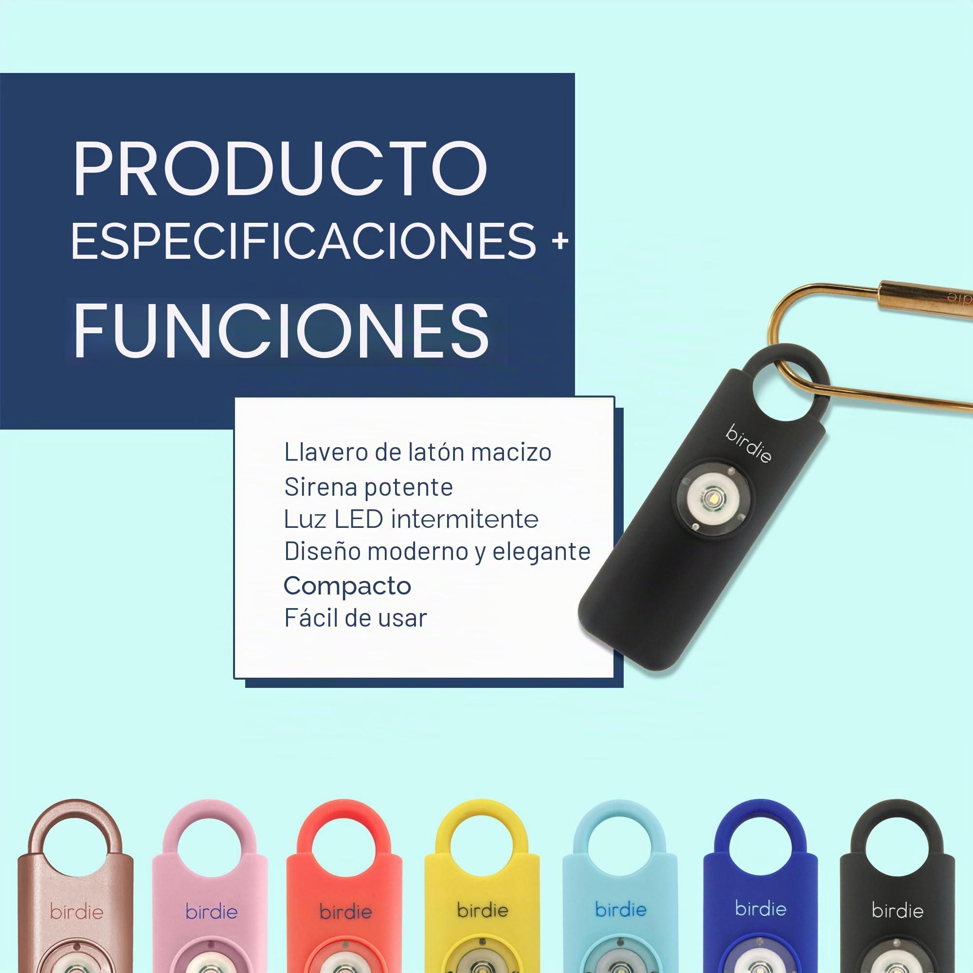 She's Birdie – Alarma de Seguridad Personal Original de Mujeres para Mujeres con Sirena, luz estroboscópica y Llavero de 130 dB en 5 Colores (Gris Grafito)