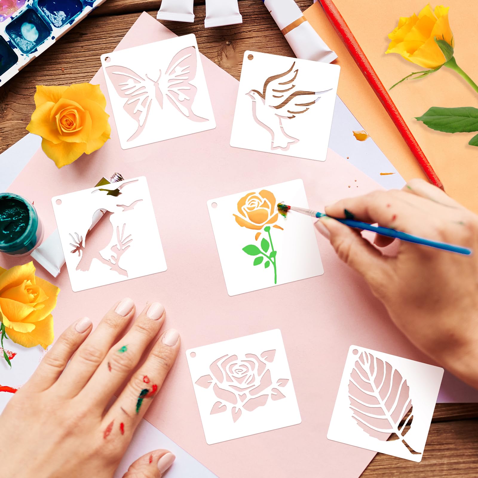 80 plantillas de 3 pulgadas para pintar sobre madera, mariposas y flores para manualidades, plantillas de dibujo reutilizables para proyectos de aula de niños, arte de tela, letreros de madera