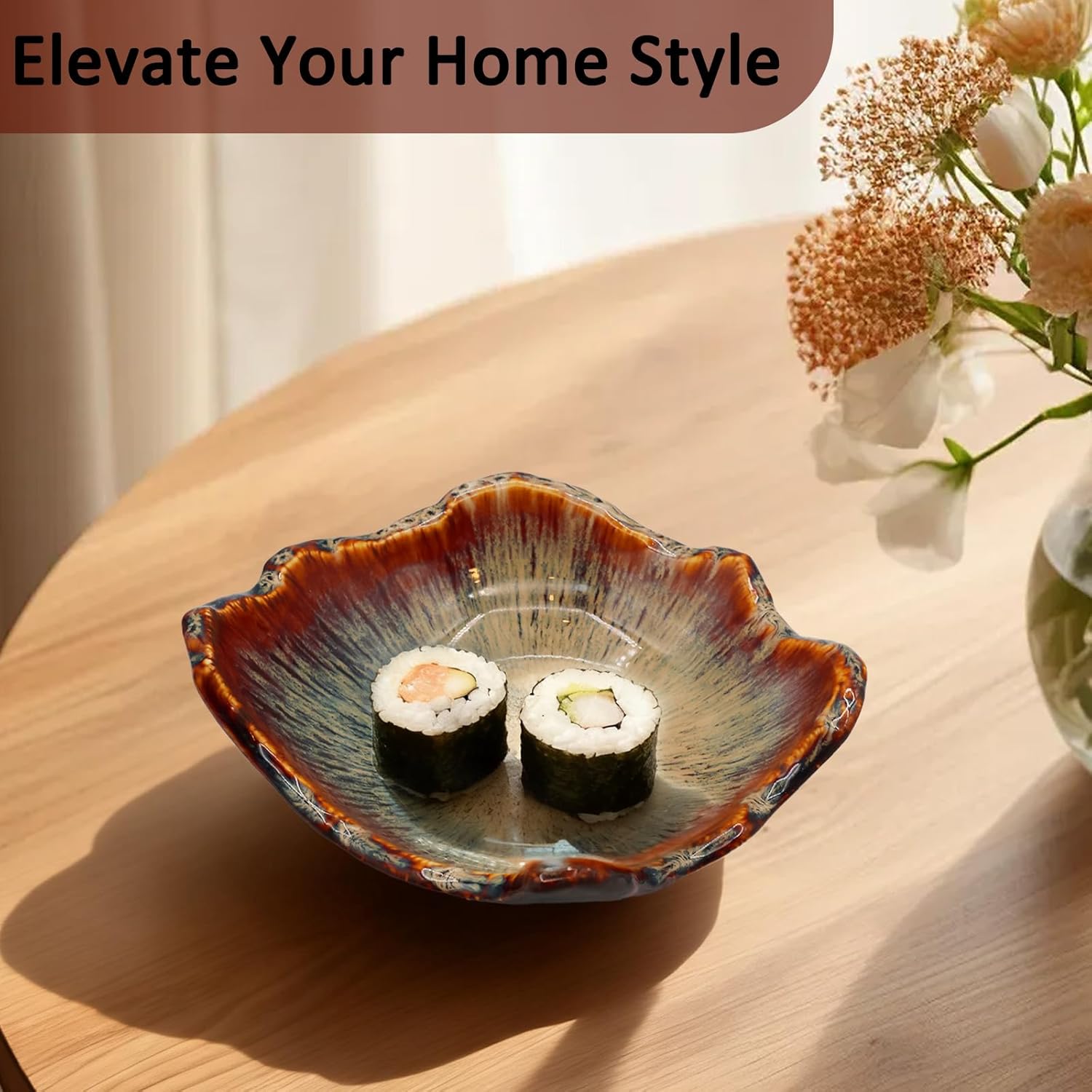 8" Ceramic Decorative Bowl，Irregular Rim Reactive Glaze Key Bowl For Entryway Table，Handcrafted Purse Catch All Bowls，Japanese Style Fruit Bowls For Tabletop or Home Decor