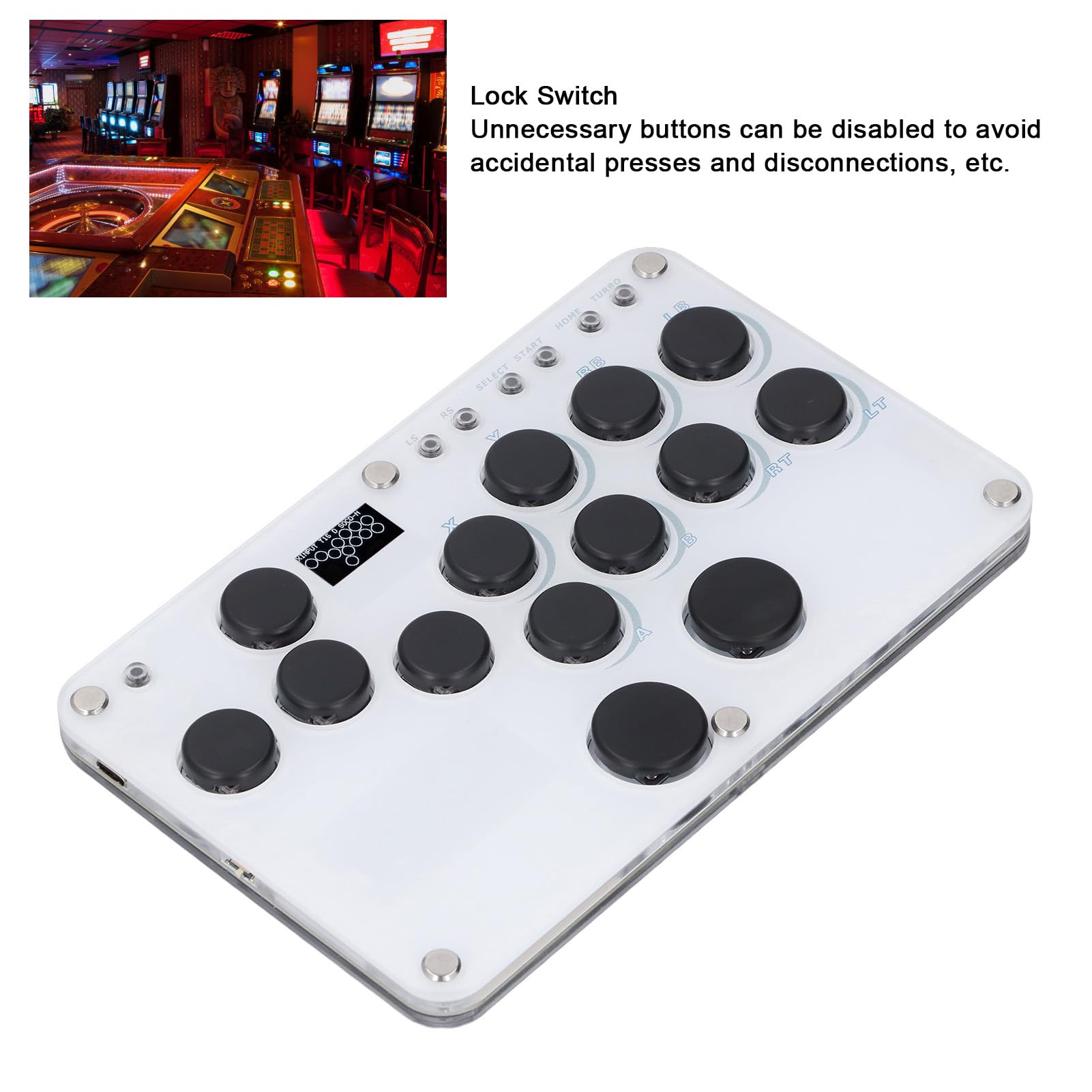 Fight Gaming Controller 14 Tasti per Steam Deck per RasPi per Mister per Android per Linux per OS X, Tastiera Street Game con Turbo, Effetto Luce RGB, Supporta Hot Swap