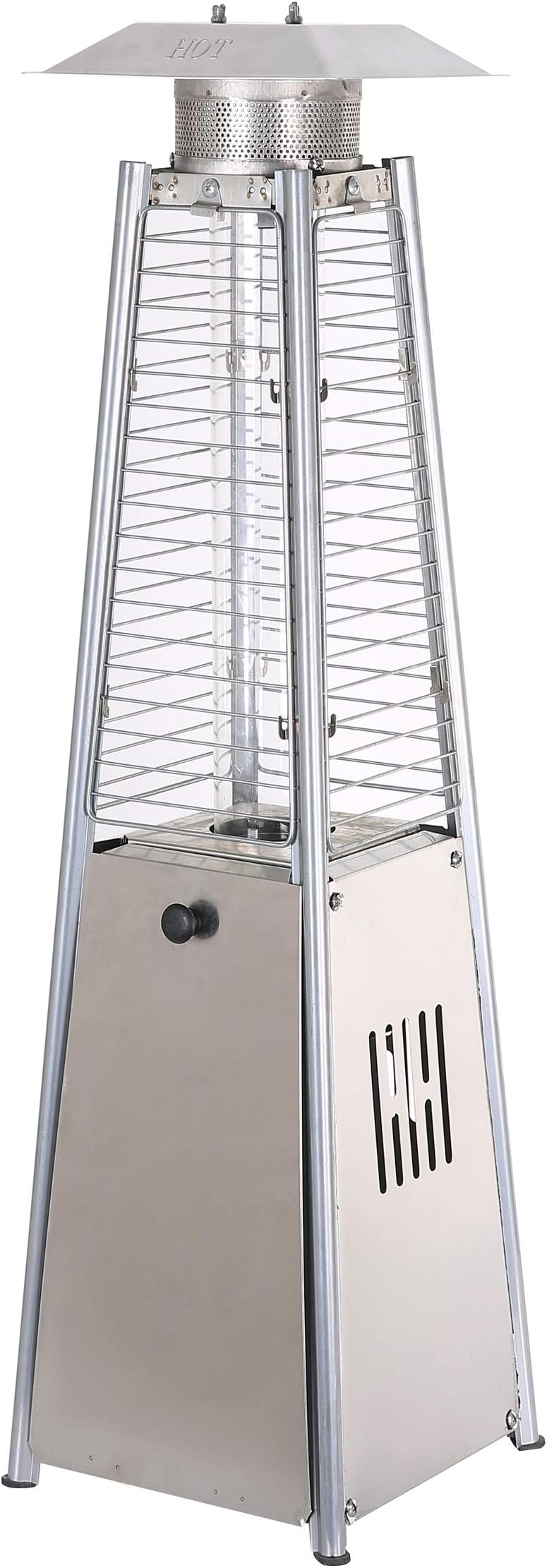 PH05-SSA Outdoor Propane Patio Table Top Pyramid Flame Heater with Cover Commercial Tall Hammered Stainless Steel Finish Standing LP Gas