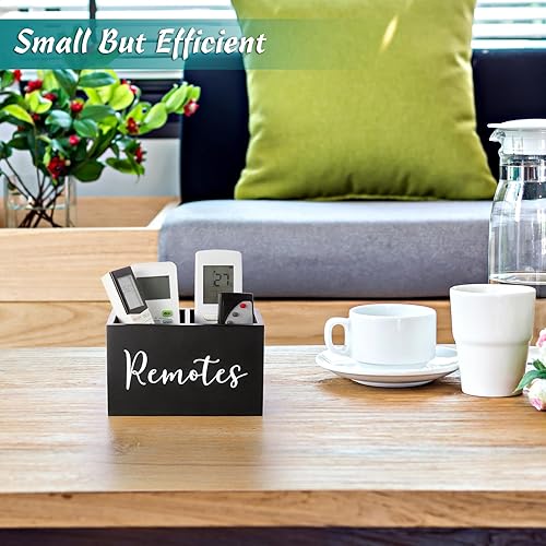 Vista 4 de DRASTAR Remote Control Holder, TV Remote Holder, Remote Organizer Caddy for Table, Wooden Remote Box for Nightstand, Black Remote Caddy with 2 Slots