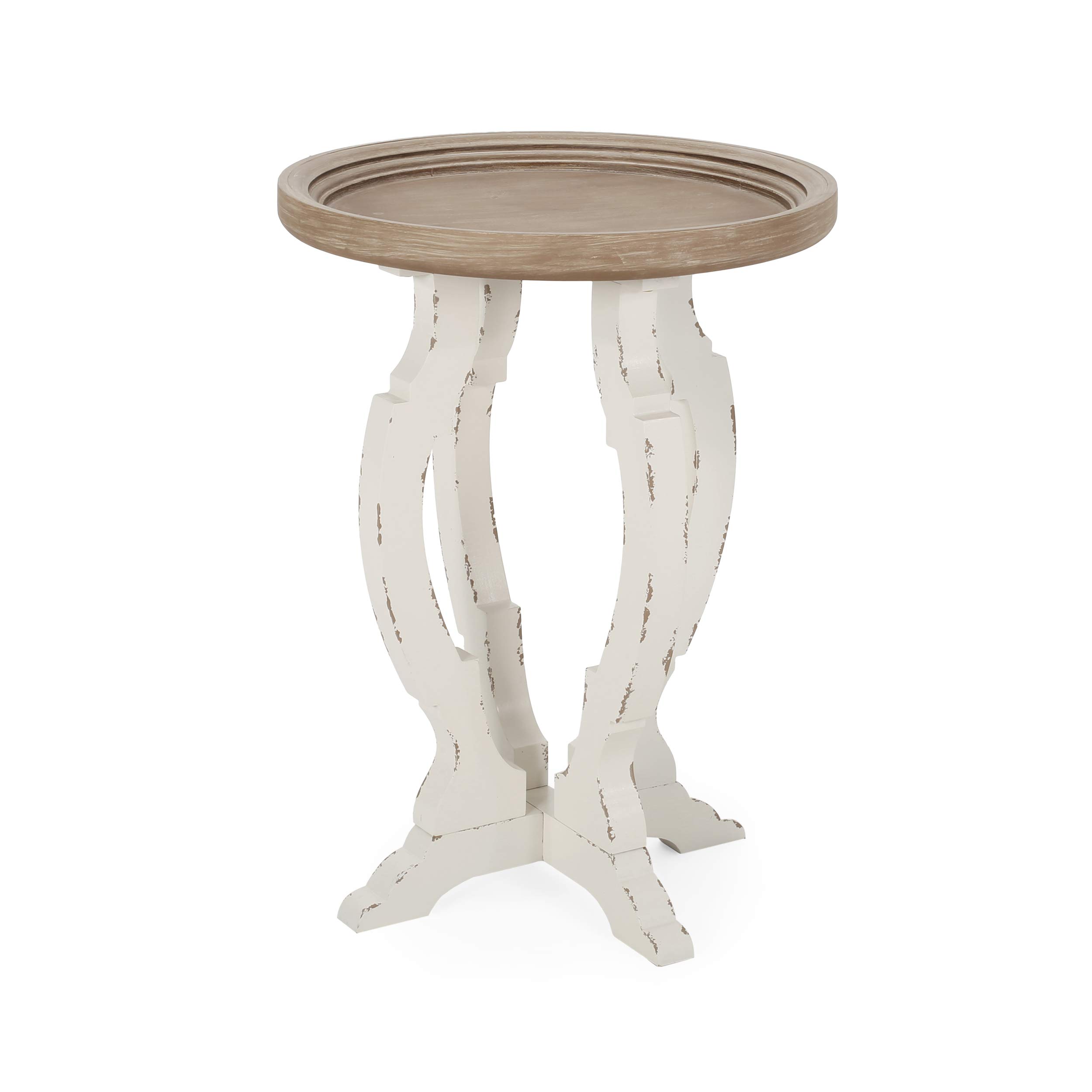 Christopher Knight HomeEditha French Country Accent Table with Round Top, Natural + Distressed White