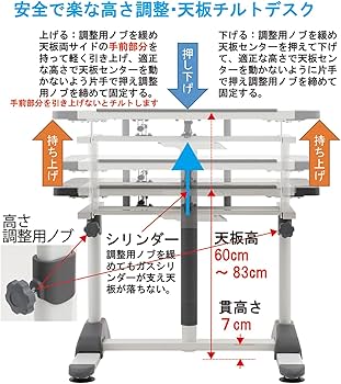 Amazon.co.jp: 創造区 低い小型机チルト式昇降デスク 天板83