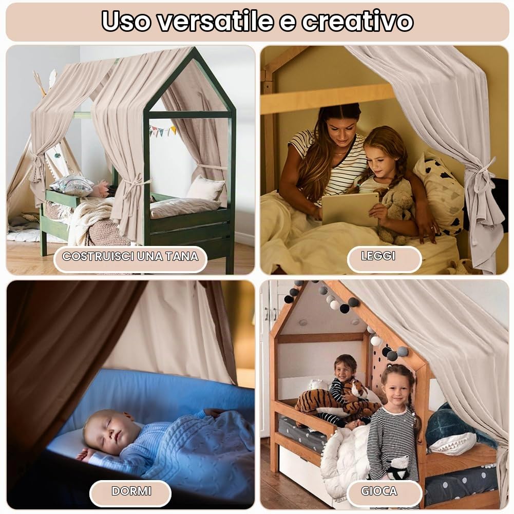 HOTUT Set di Decorazioni per Letto a Baldacchino, 130 * 320 CM, Set di 2 Baldacchini in Tessuto, Decorazione per La Cameretta Dei Bambini, per Lettino, Cameretta Dei Bambini, Beige