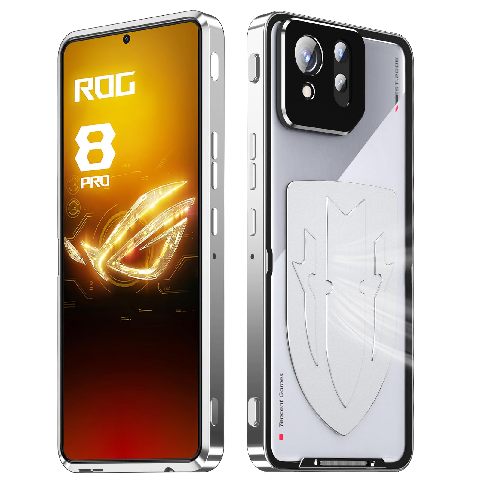 LOVE MEI Shockproof Case Compatible with ASUS ROG Phone 8 Pro/ 8, Metal Frame Bumper Case + Matte PC Back Cover [Ultra Thin] with Lens Protection (Silver)