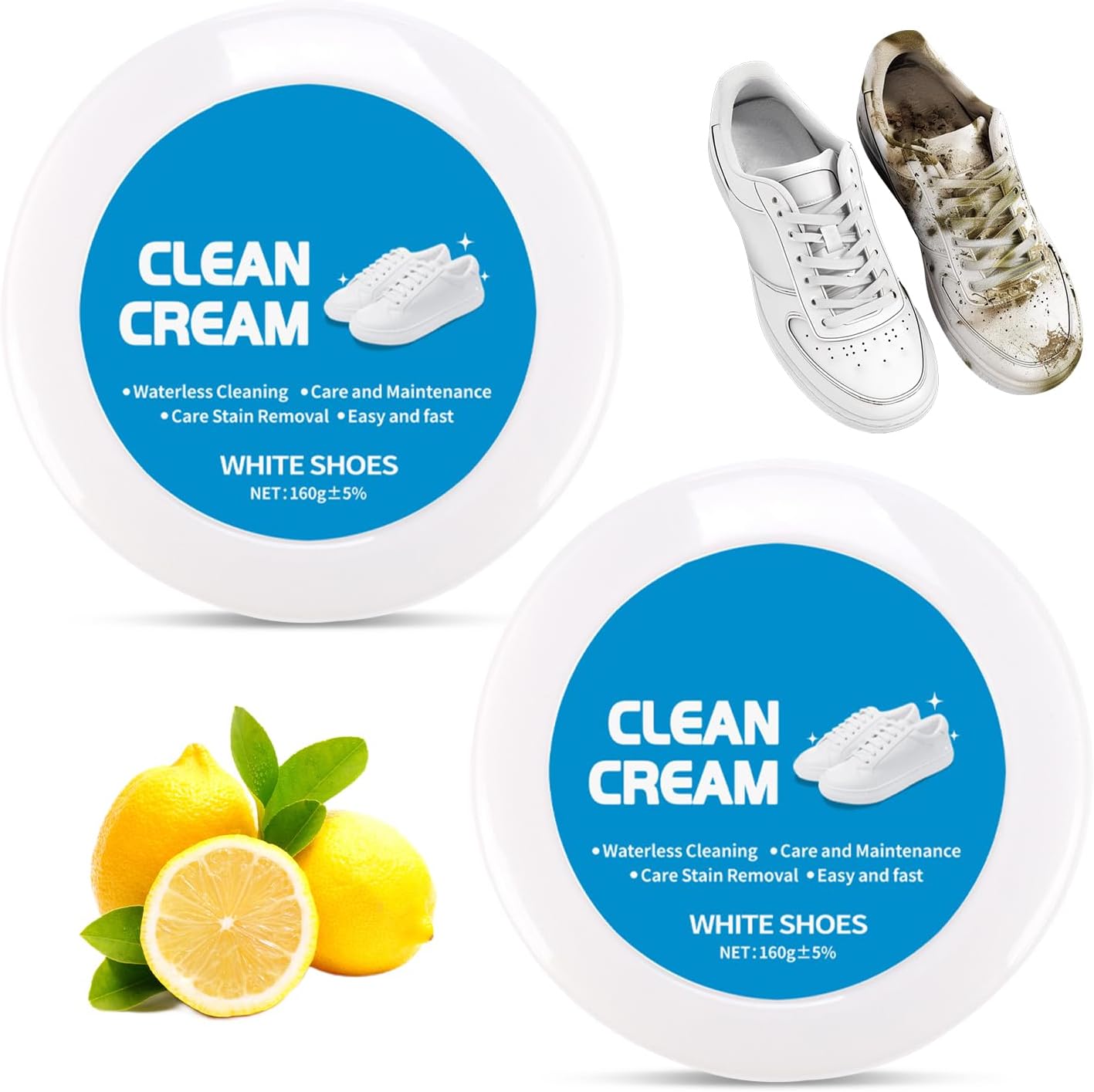 2PCS White Shoe Cleaner Cream, Multipurpose No-Wash Solid Comes with Sponge Removes Stains, White Shoes Clean Cream miniatura 1