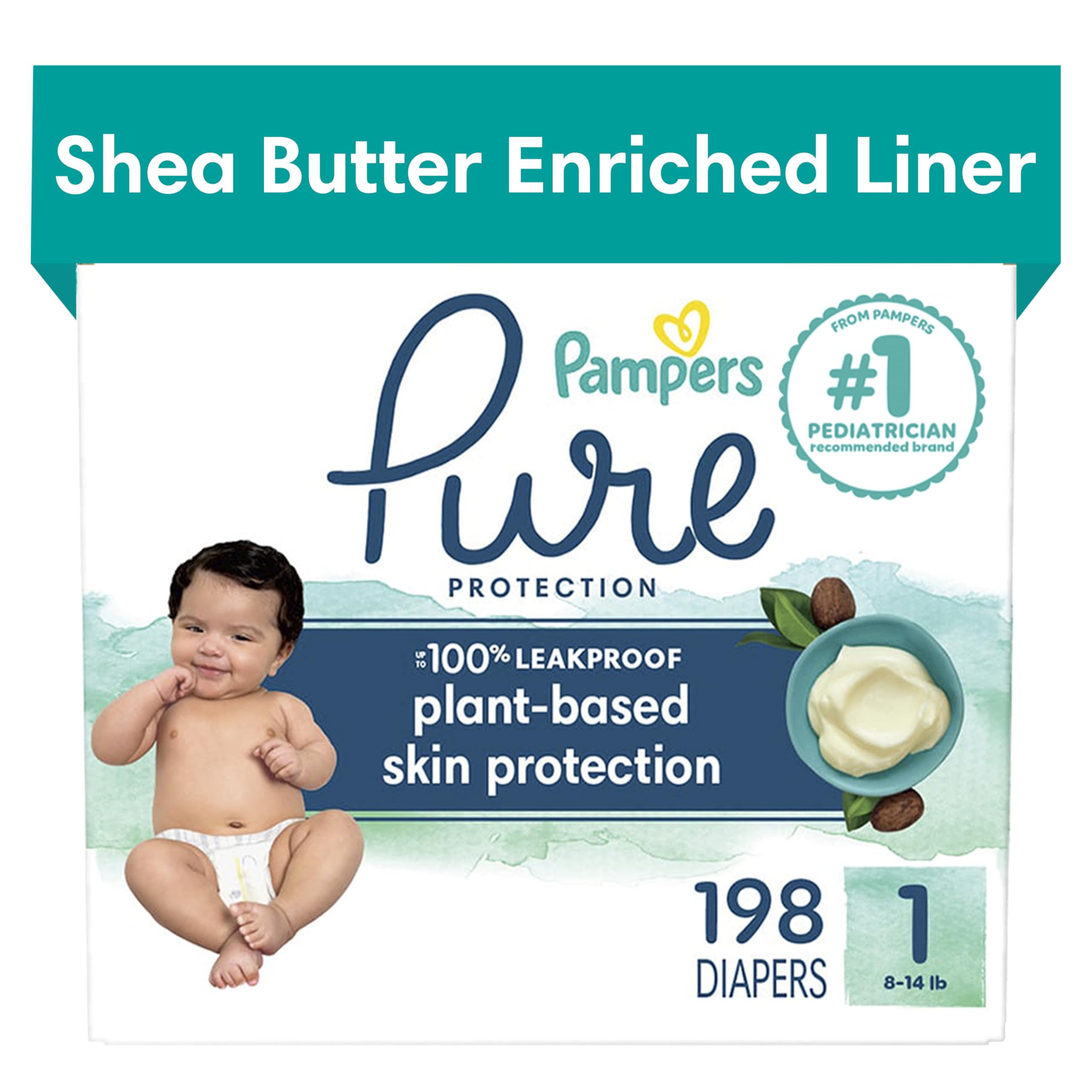 Pampers Pure Protection Diapers - Size 1, 198 Count, Hypoallergenic