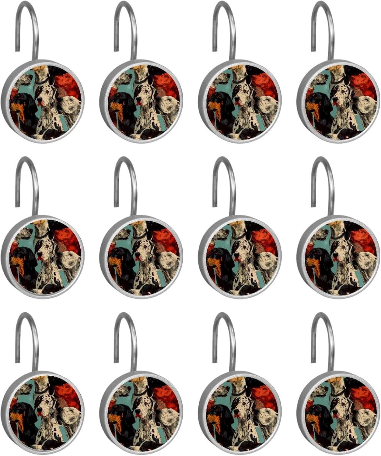 12PCS Dogs Shower Curtain Hooks Rings for Bathroom, Decorative Shower Curtain Hooks Rods Curtains and Liner