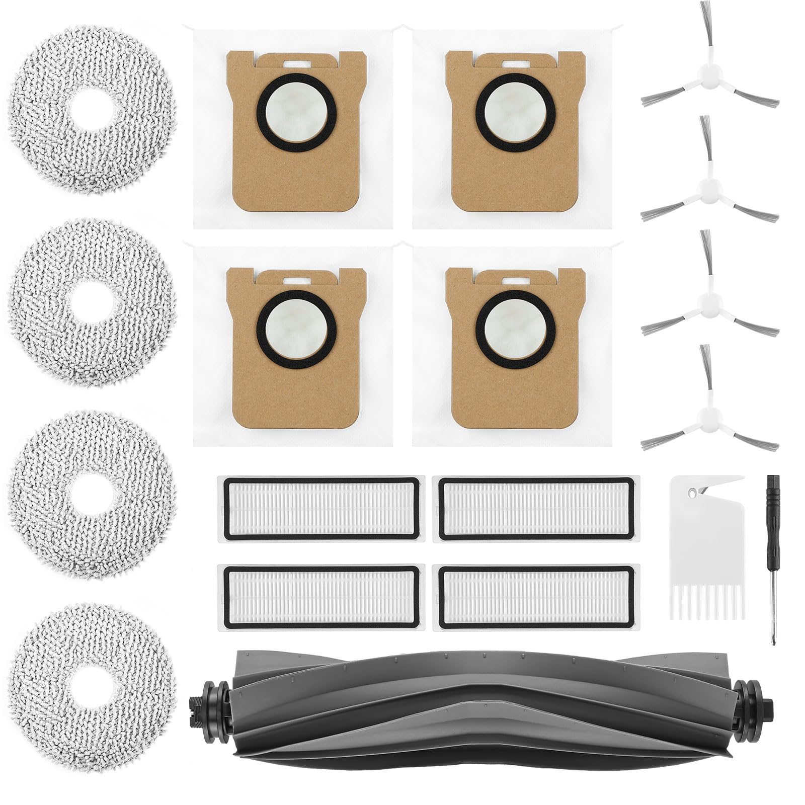 18PCS L10s Accessories Kit Compatible with Dreame L10S / L10 Ultra Robot Vacuum, 1 Main Brush, 4 Mop Cloth Pads, 4 HEPA Filters, 4 Side Brushes, 4 Dust Bags, 1 Cleaning Tool (Not for L10s Pro Ultra)