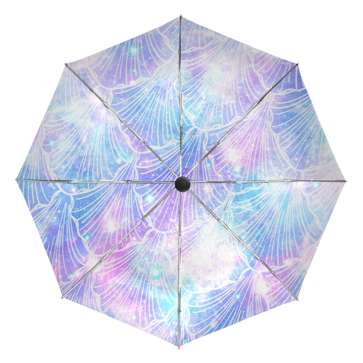 FenderMermaid Scale Galaxy Automatic Umbrella Rainbow Colorful Windproof Waterproof UV Protection Travel Umbrella - 3 Folds Auto Open/Close Button Sun&Rain Car Umbrella