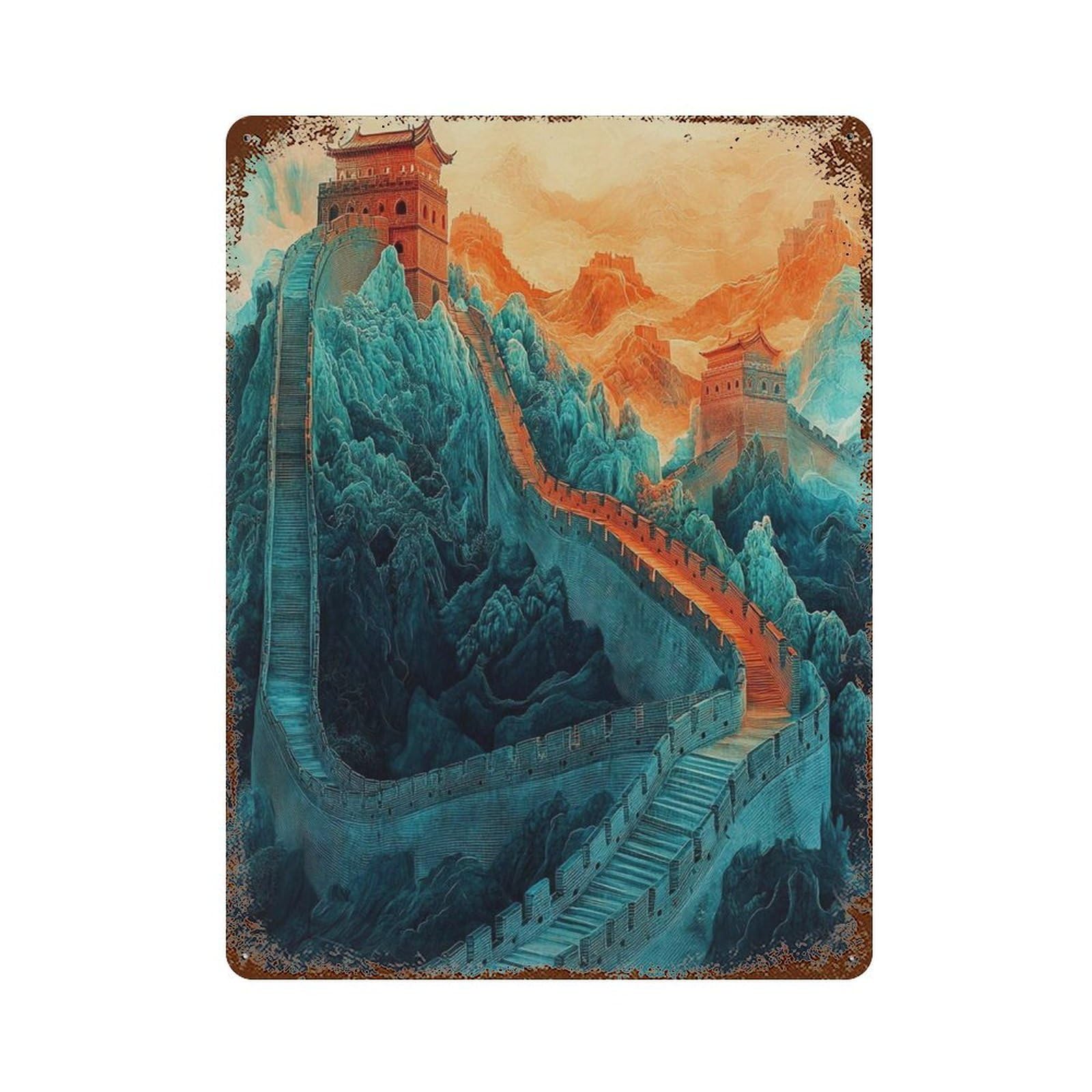 xiaoxiaoshen Great Of China Chinese Mountain Landscape Asian Historic Wall Decor Art Metal Tin Poster Modern Home Decor Art Home Bar Shop Decorations Vintage Sign 40x30cm