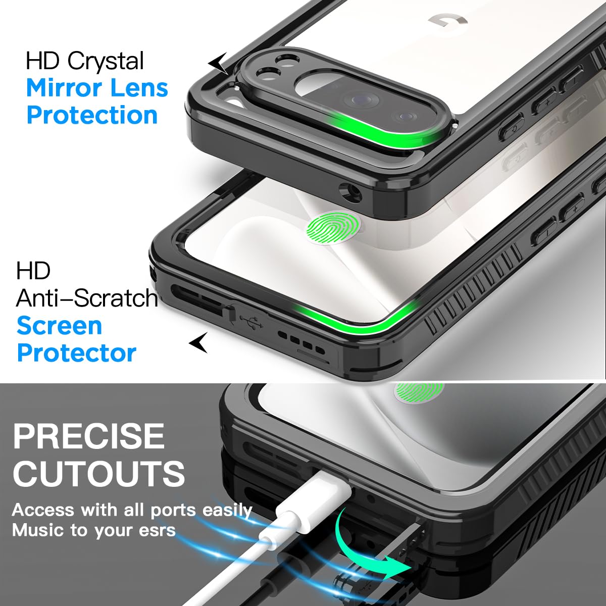 AICase Per Google Pixel 10 Pro, custodia impermeabile a 360 gradi, protezione completa per esterni, protezione completa IP68, protezione subacquea per Google Pixel 10 Pro 2025