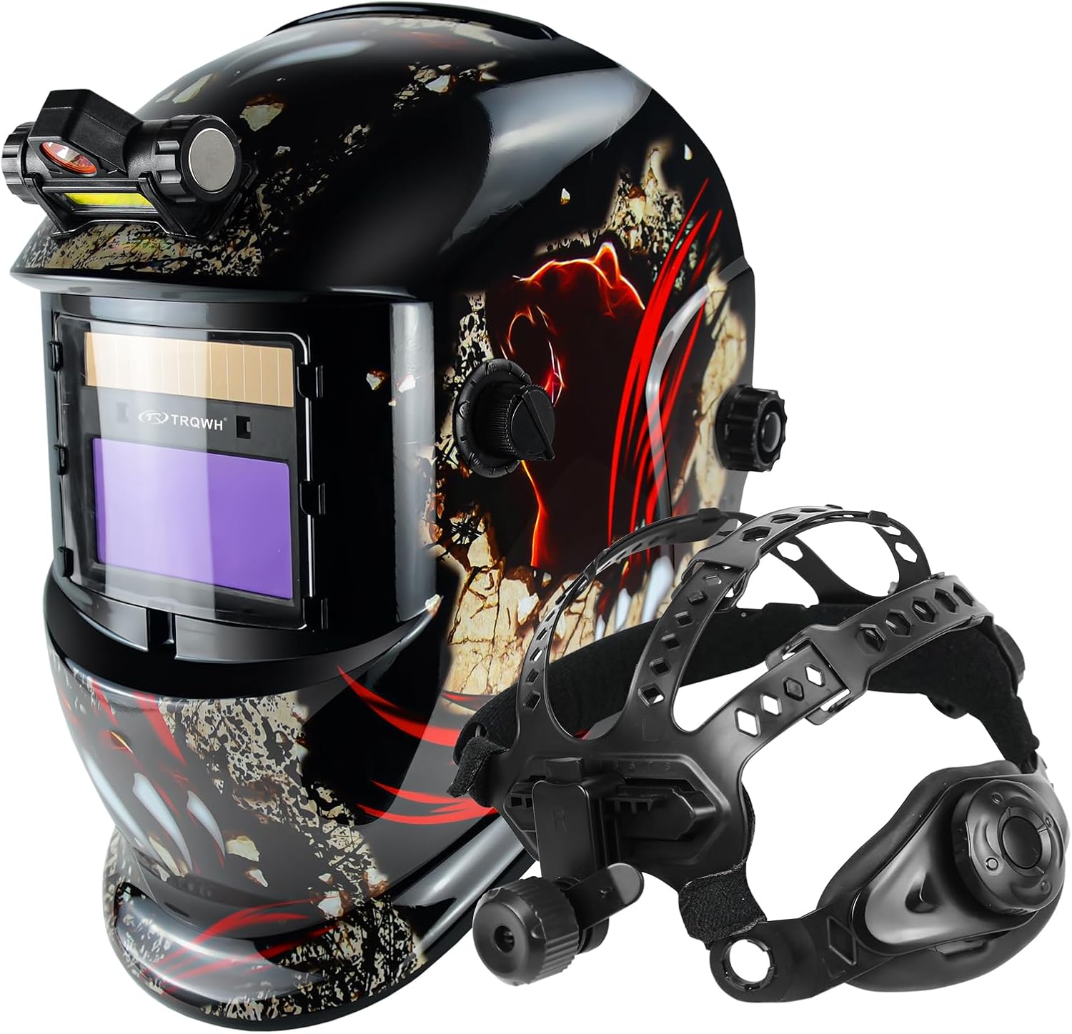 TRQWH Welding Hood Auto Darkening Welding Helmet & Round Hole Welding Hood Headgear