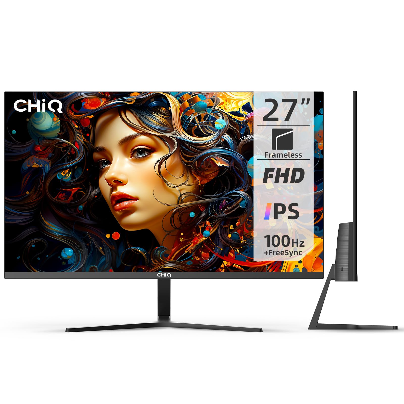 CHiQ 27F650R,27 Inch Monitor, PC Monitor, FHD(1920x1080), 100Hz, Ultra Slim, IPS, DC Dimming, Built-in Speaker, 99% sRGB, Type-C, HDMI, DP, VGA, New