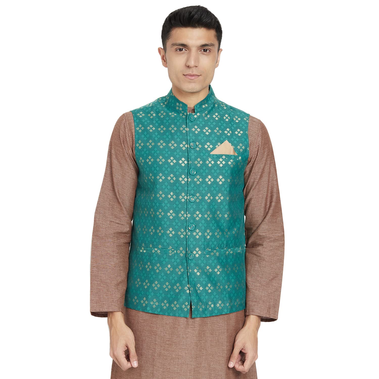 fabindia Men Cutwork Nehru Jacket Viscose-picture-11