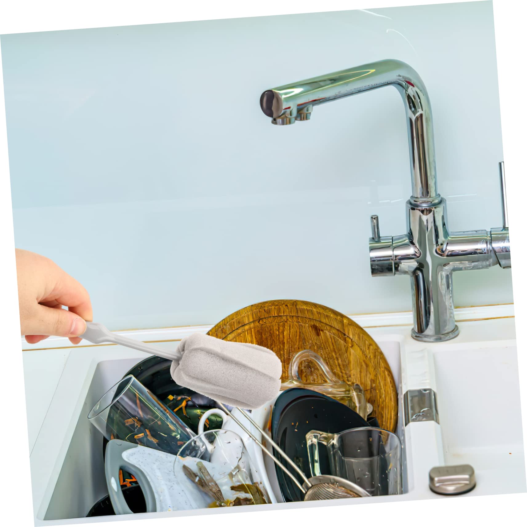 COLLBATH 4pcs Cleaning Cup Brush Water Cleaner Brush Bottle Brush Mug Brush Bottle Cleaning Brush Bottle Washer Brush Bottle Scrubber Cup Cleaning Brush Sponge Grey