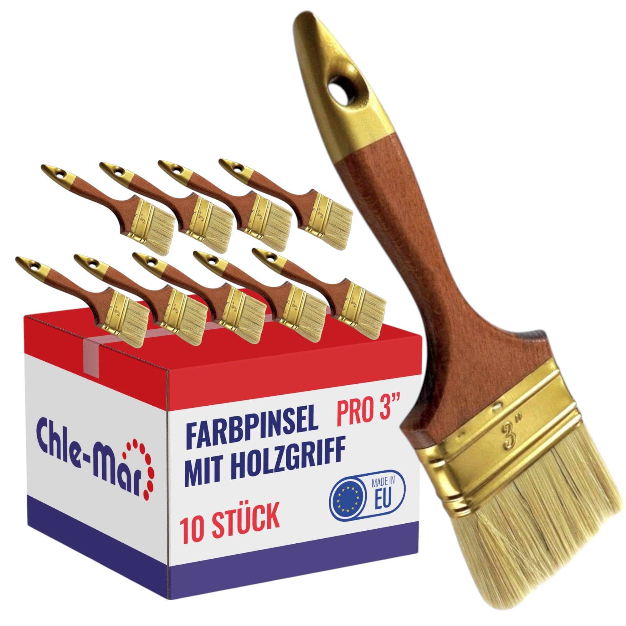 Chle-Mar 10x Pro Maler Pinsel (Flach) 3" für präzises Streichen