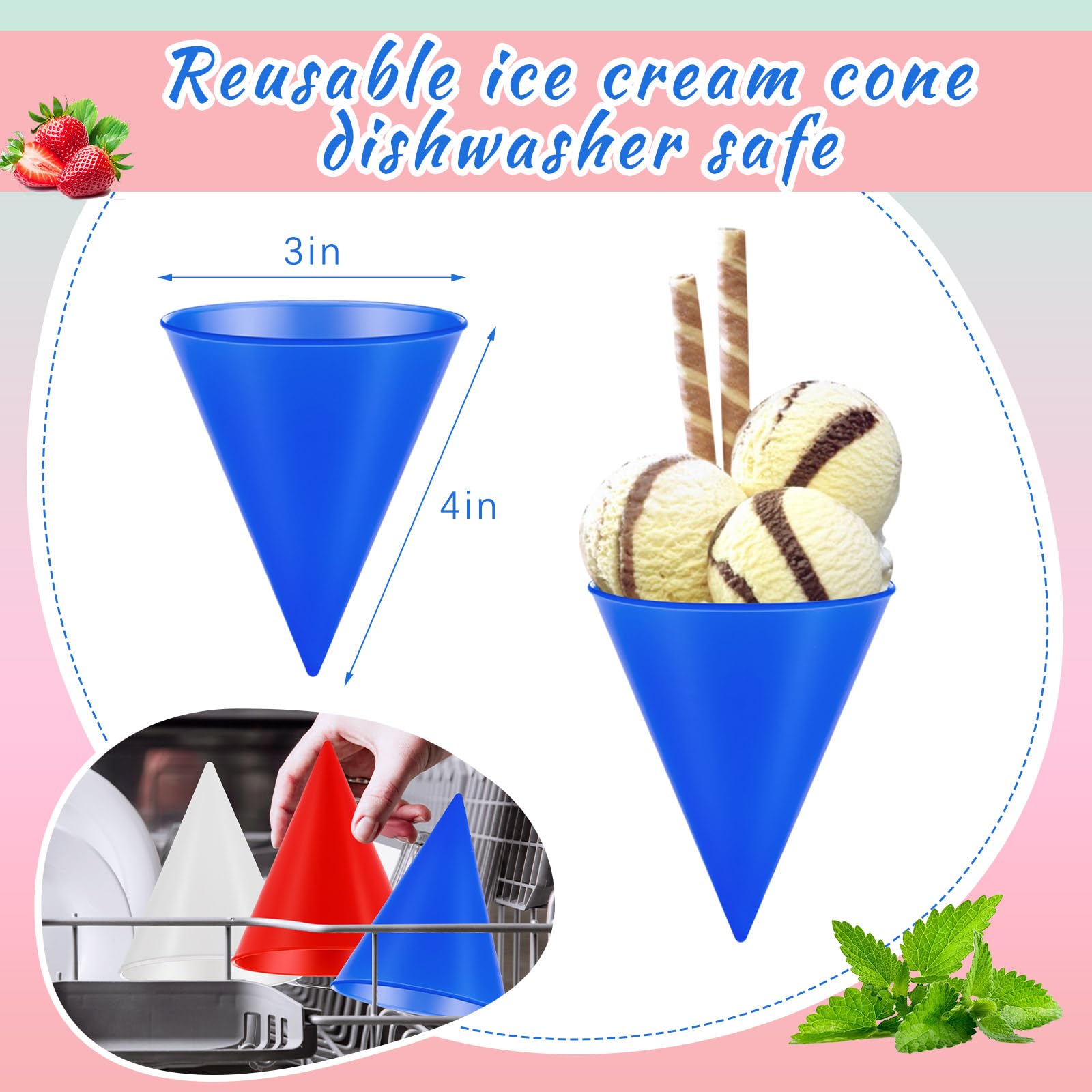 Tioncy 24 Pcs Reusable Plastic Snow Cone Cups 6 oz Small Shaved Ice Cups Summer Fun Gift for Slushies, Shaved Ice Syrup, Snow Cone Machine, Syrup, Sorbet(White, Red, Blue)