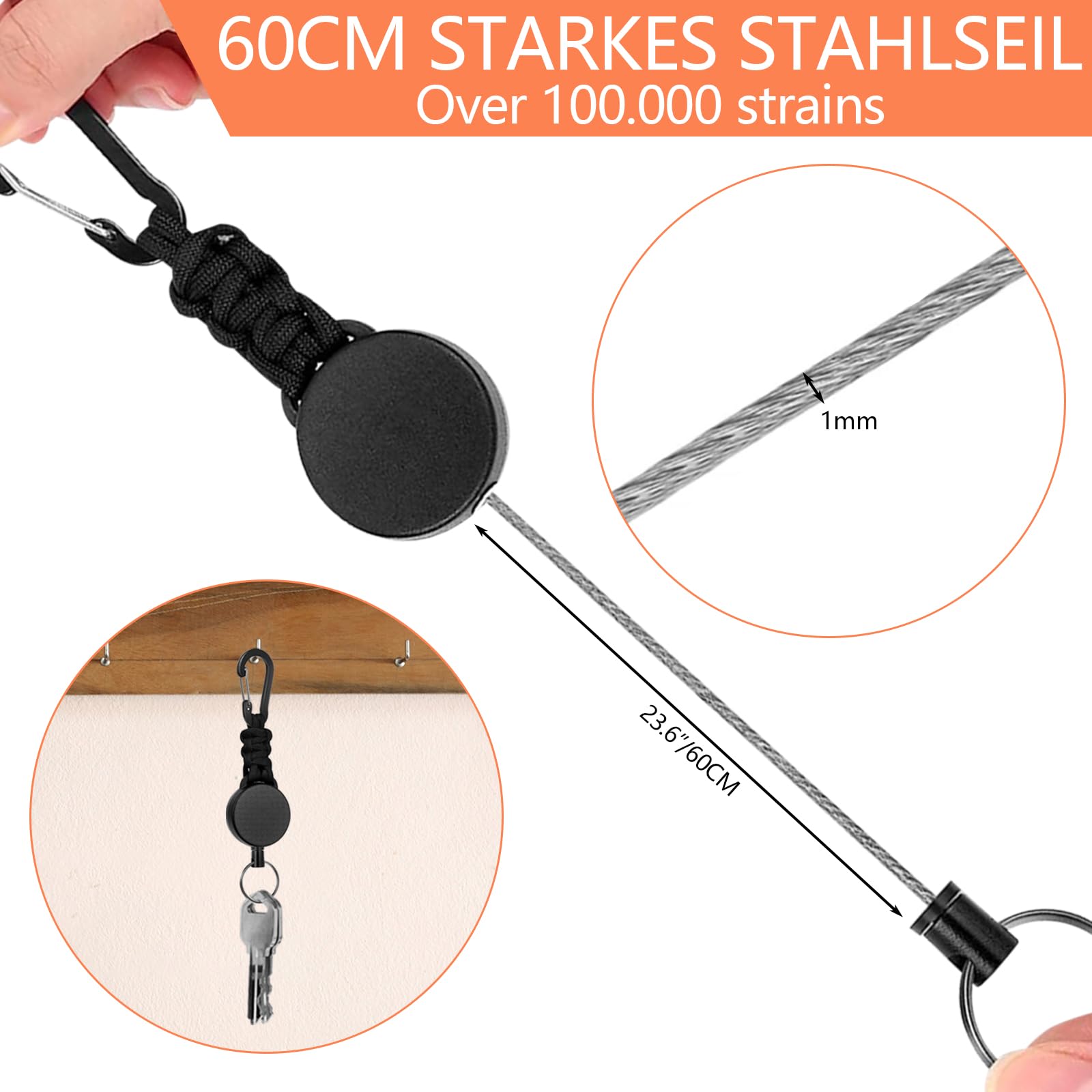 MNGARISTA Porta Badge Retrattile, Portachiavi A Moschettone Resistente