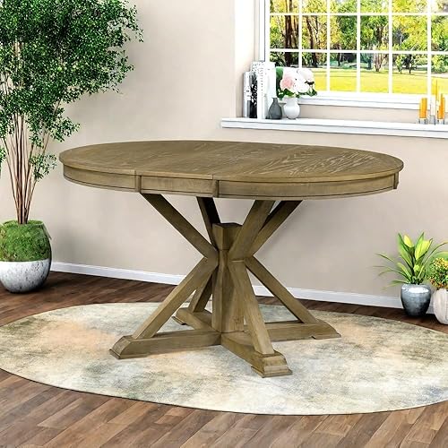 Miniatura 6 de LUMISOL Mesa de comedor redonda para 4 personas, mesa de cocina extensible de 42 a 54 pulgadas con hoja extraíble y base de pedestal, mesas de