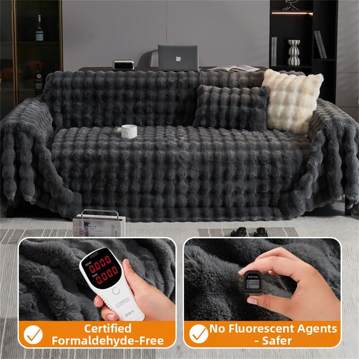 Highdi Peluche Housse de Canapé Serviette de Canapé Décoration Moderne, Housse de lit, Sofa Cover Antidérapante Anti Griffe pour Convient aux Chiens Chats (Orange,180x420cm)