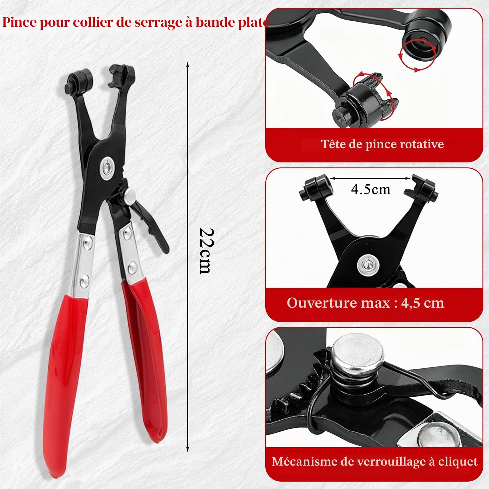 Herbst Lot de 4 pinces à colliers de serrage avec col droit pour l'entretien du véhicule