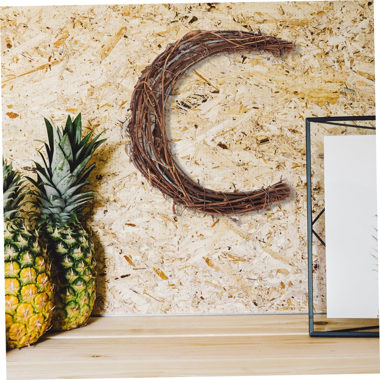 Couronne de Lune 6 Pièces en Rotin et Fer pour Décoration Intérieure | Kit DIY pour Guirlandes, Usage Festif, Style Rustique, Accessoires Inclus Fleurs, Pommes de Pin, Ruban