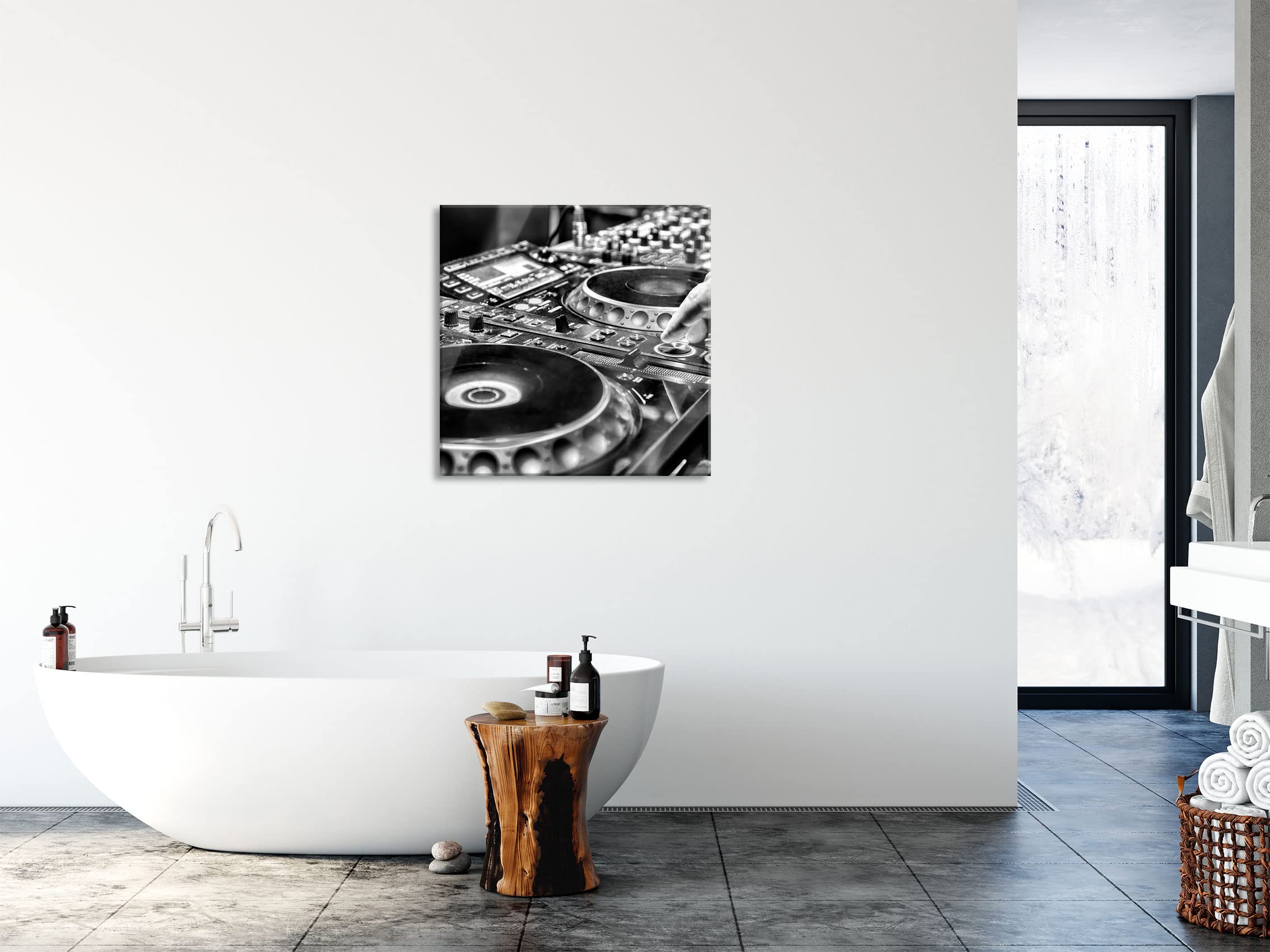 Pixxprint Glasbild, Wandbild auf Echtglas, Modern beleuchteter DJ Pult, 80x80 cm, inkl. Aufhängung und Abstandshalter