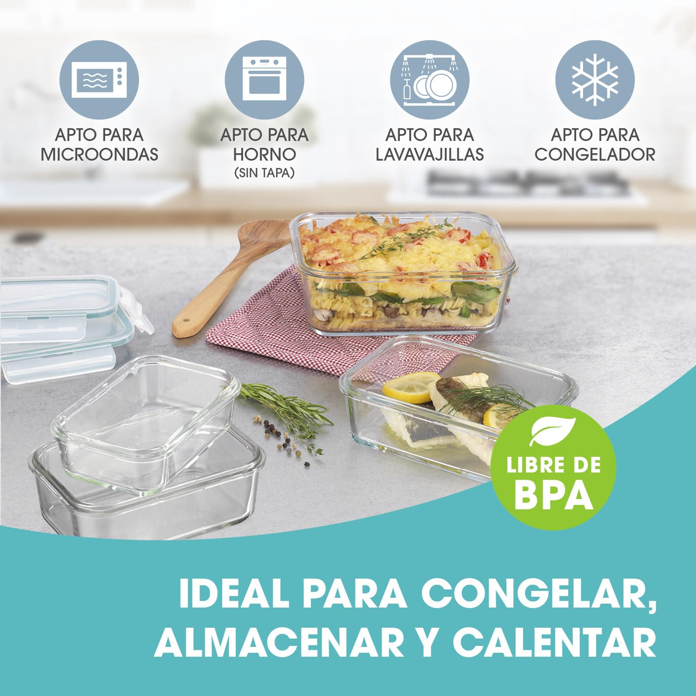 GOURMETmaxx Set de 8 contenedores de Alimentos de Vidrio, Incluyendo la Tapa | Cierre cuádruple y Sello de Silicona, conservación del Aroma de la Comida