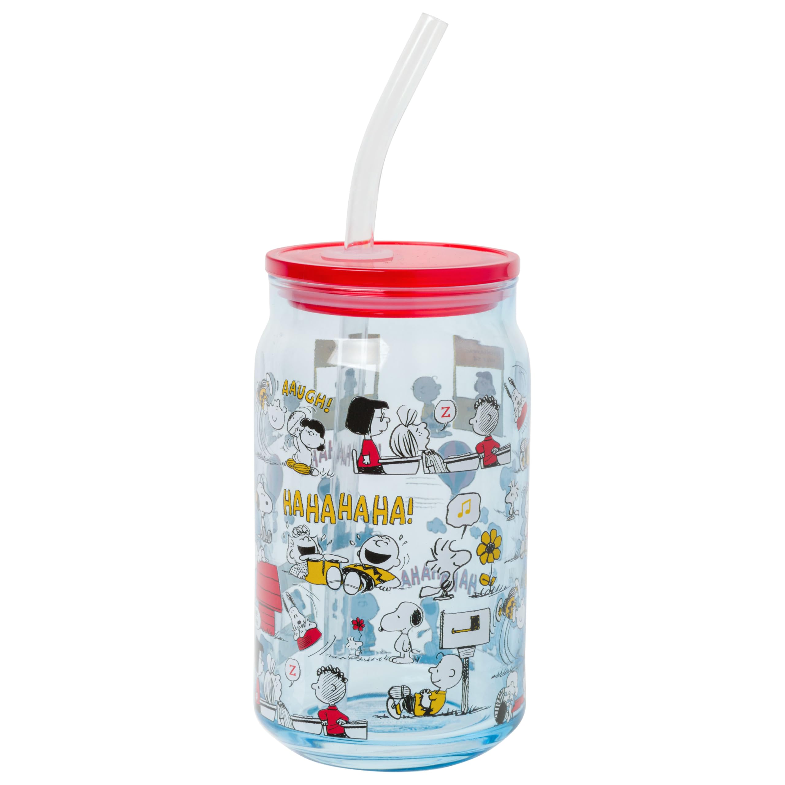 Peanuts Comic Strip, Glass Tumbler with Plastic Lid, 16oz