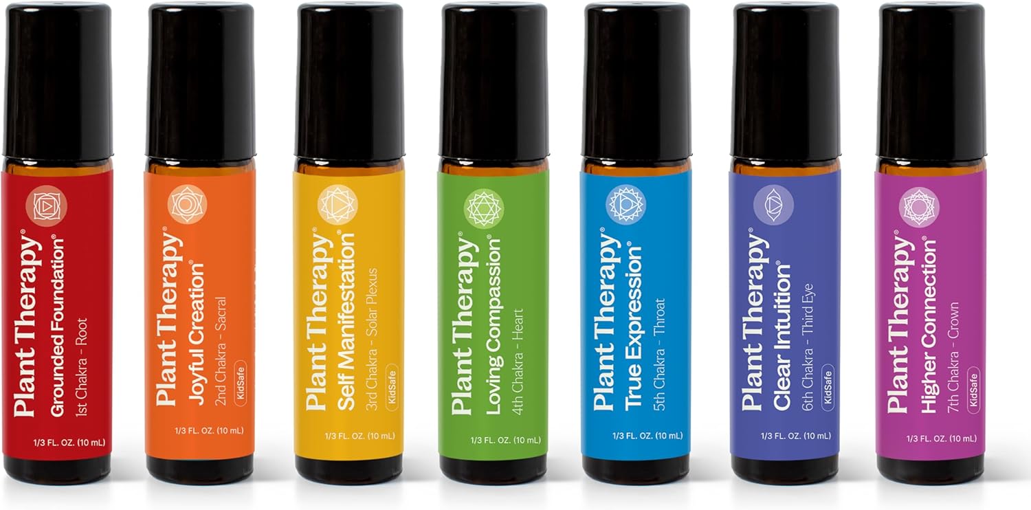 Plant Therapy Chakra Essential Oil Blends Complete Roll-On Set 100% Pure, Pre-Diluted Aromatherapy for Chakra Balance & Self-Care