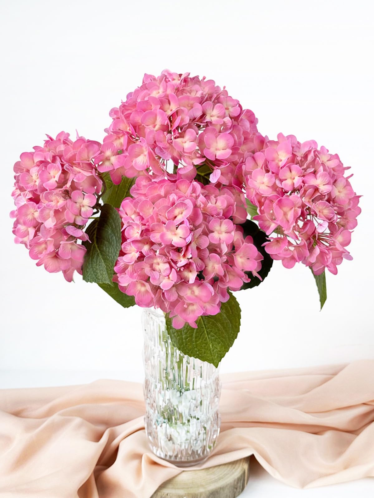SUMTIPHUN 4 Pcs 20'' Real Touch Hydrangeas Pink Artificial Hydrangeas Flowers Faux Latex Lifelike Hydrangea for Kitchen Living Room Porch Home Decor