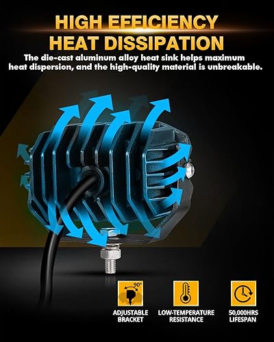 Miniatura 5 de Auxbeam Luces antiniebla ámbar de 4 pulgadas y 60 W, vainas LED ámbar, luces todoterreno superbrillantes con kit de arnés de cableado Plug and Play