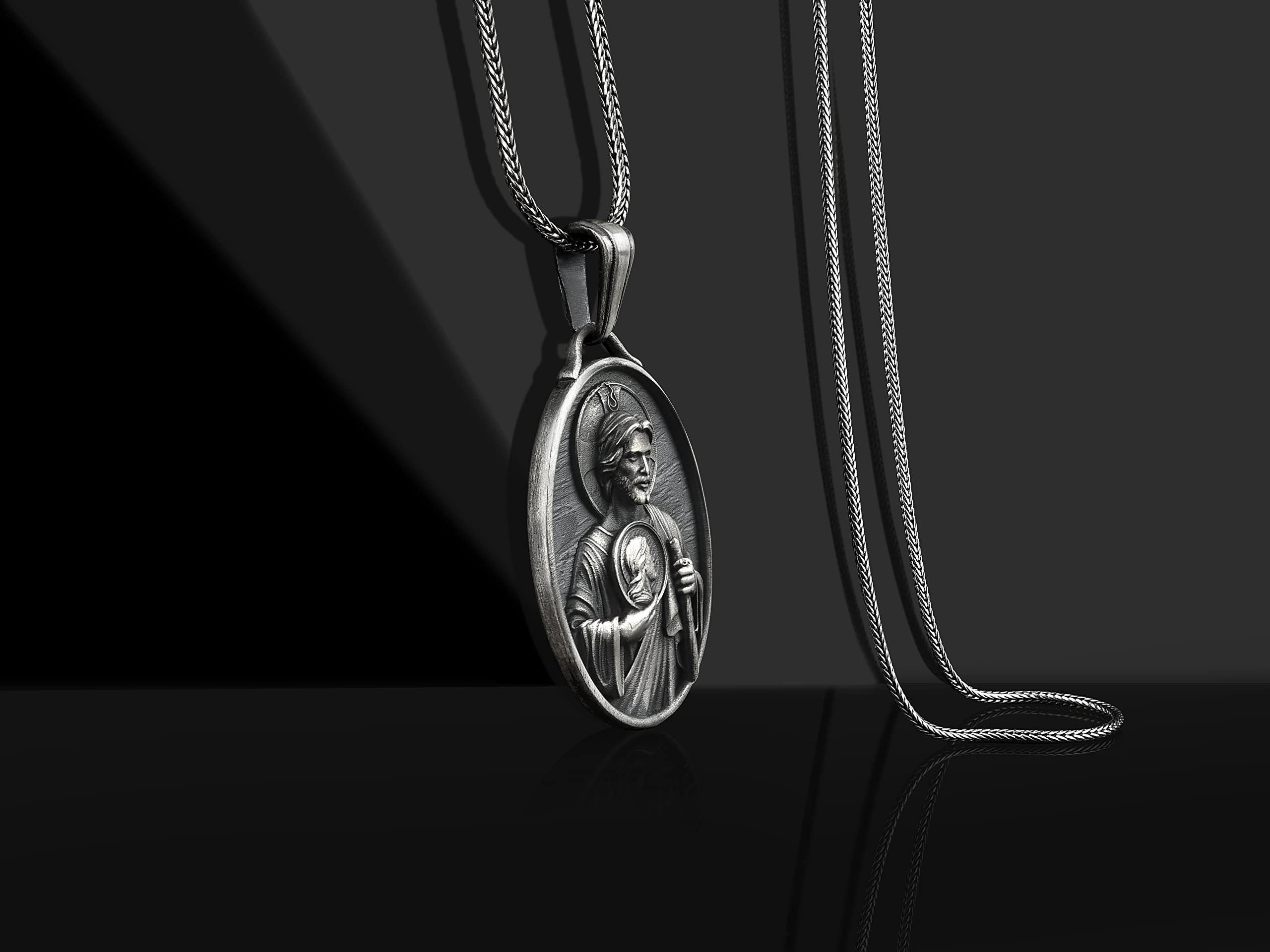 BySilverStone - Medalla De San Judas, San Judas Tadeo, Imagen De Edesa, Collar Personalizable, Collar De Medalla Católica, Collar Con Colgante Católico,