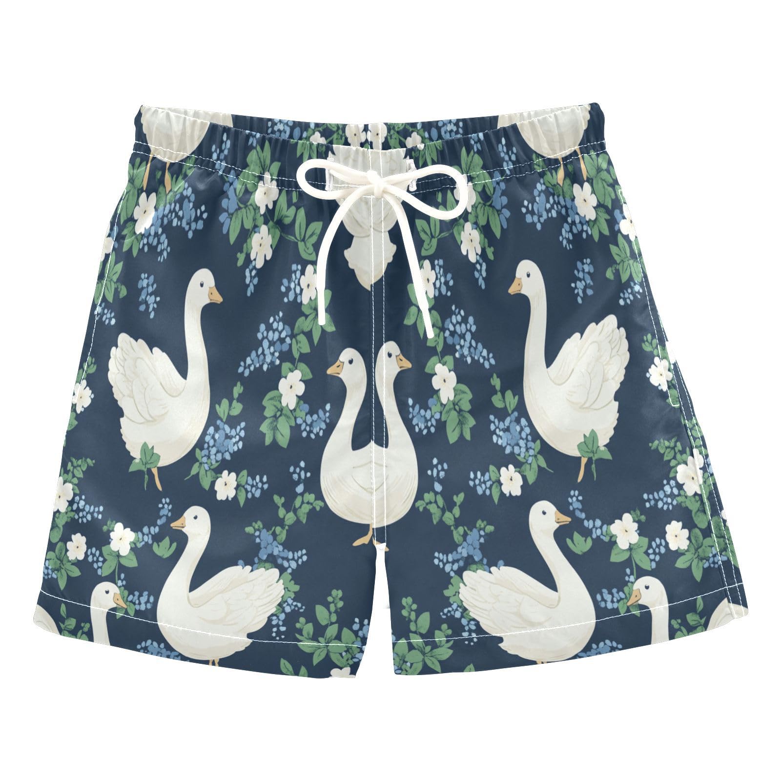Jucciaco Boys Beach Board Shorts Duck Flower Blue Goose Quick Dry Swim Trunk Swimwear for Kids