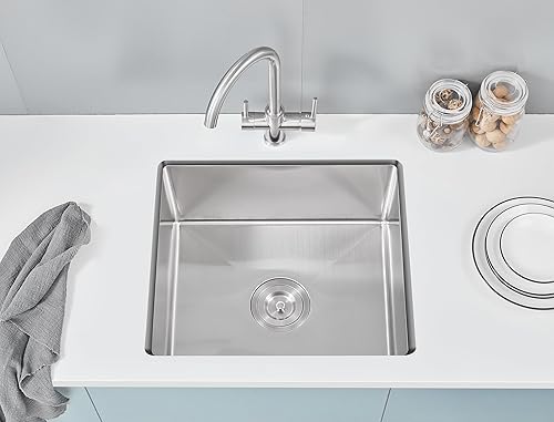 Miniatura 9 de MENATT Fregadero de cocina de montaje inferior de 25 pulgadas, fregadero de cocina de acero inoxidable 304 hecho a mano de 25 x 22 pulgadas,