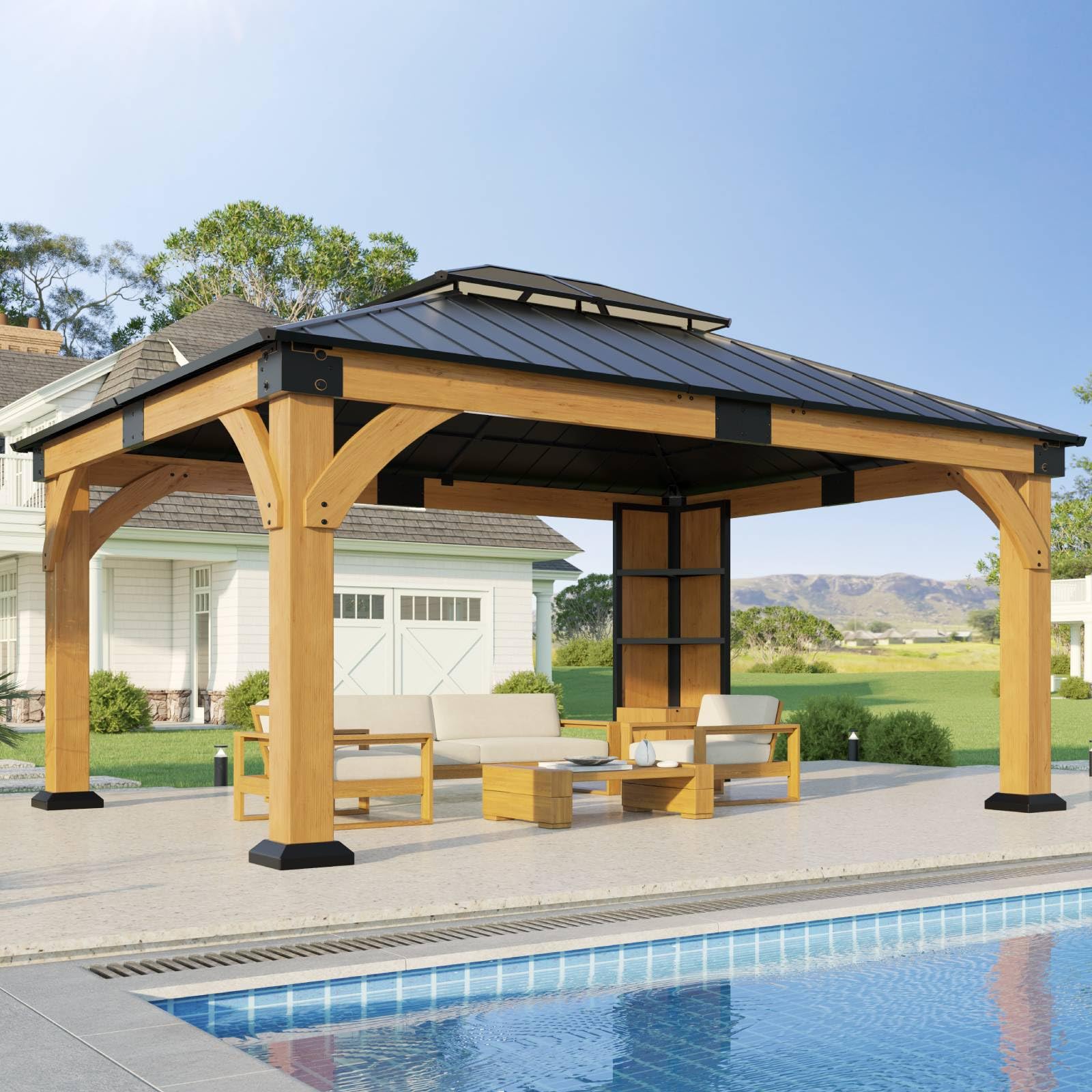 Amazon.com : ZIENLIFE 12x14 ft Cedar Wood Gazebo with Storage
