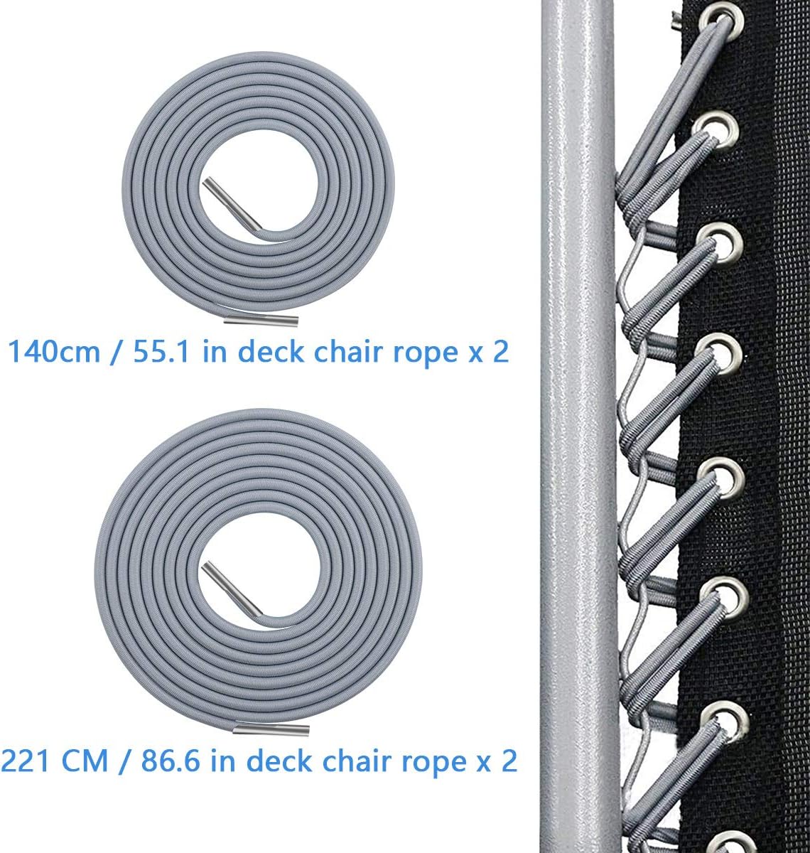 BESTonZON Elastic Rope for Chaise Longue Garden Chair Elastic Reclining Garden Chair Rope Sturdy Rubber Cord Grey Accessories - Image 4