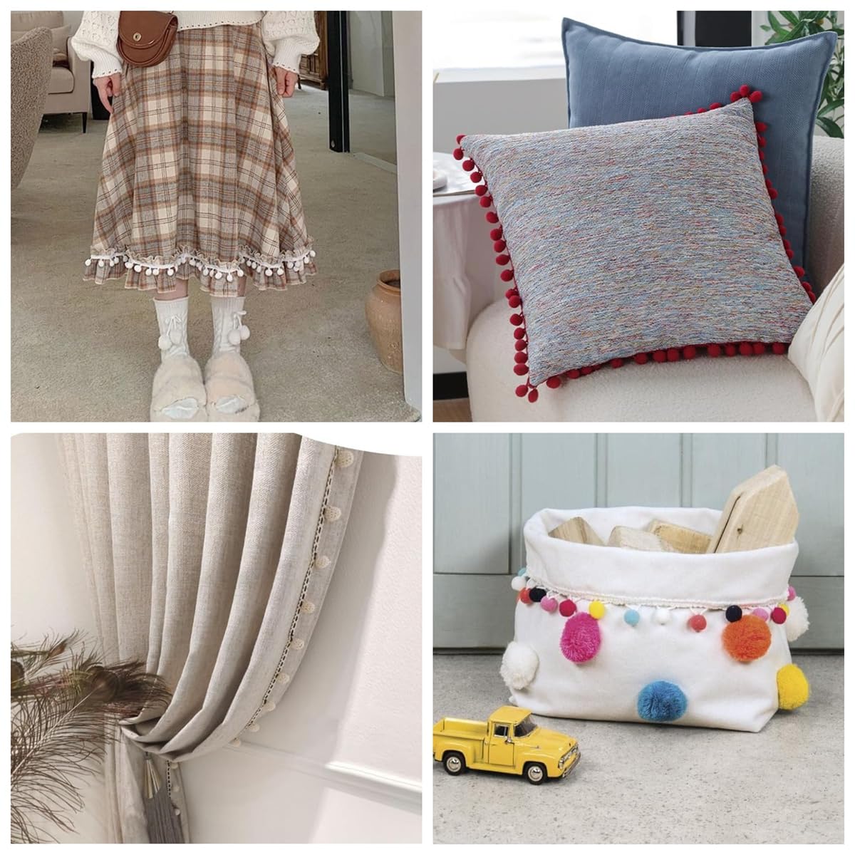 Pompony, frędzle, frędzle, lamówka z pomponami, wstążka z frędzlami, wstążka z pomponami 2,5 cm, do majsterkowania, ubrań, szycia, dekoracji domu, kolor biały, 5 m