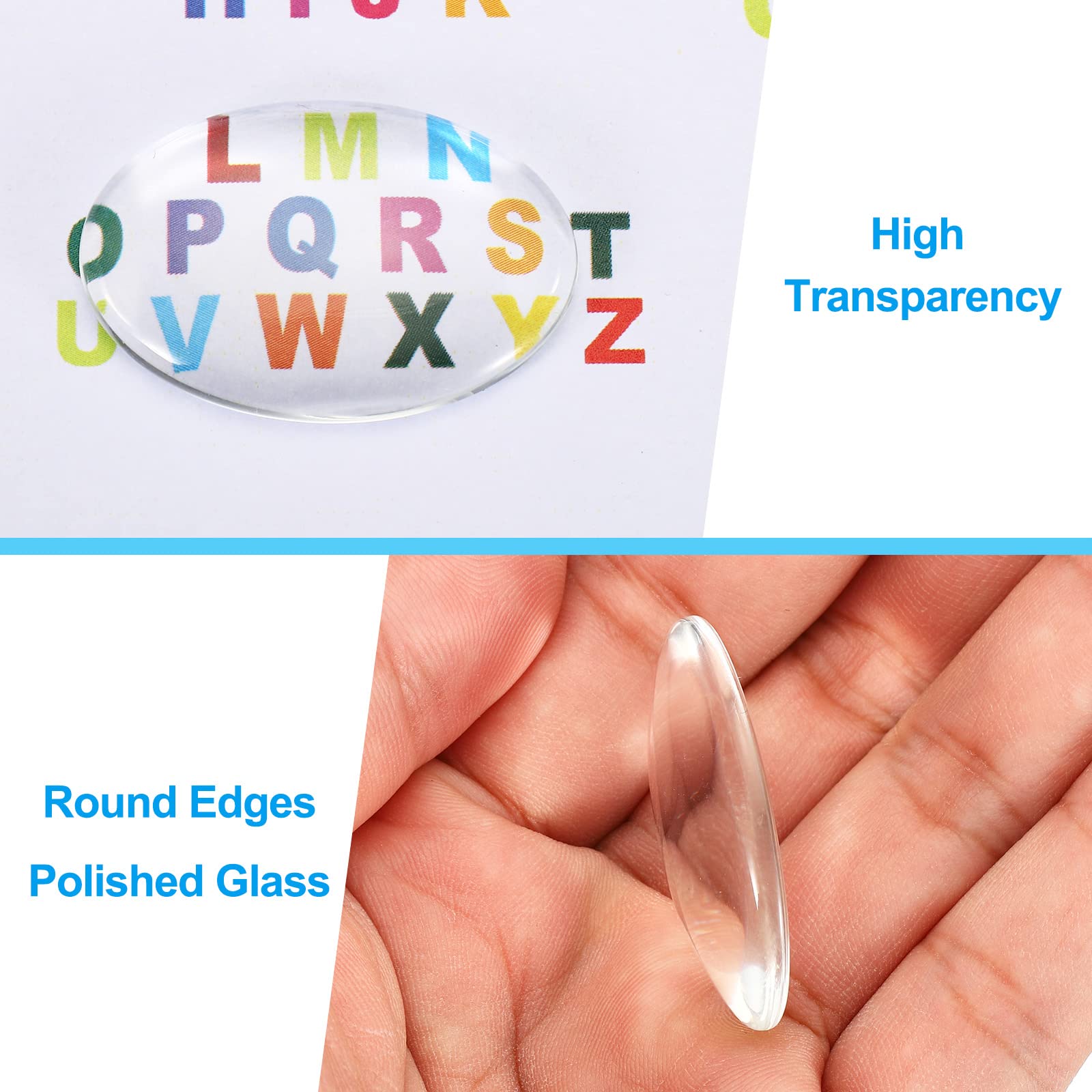 PATIKIL Transparent Glass Cabochons, 100Pcs 18x13mm Oval Glass Dome Tiles for Photo Pendant Jewelry Making Clear - Image 4