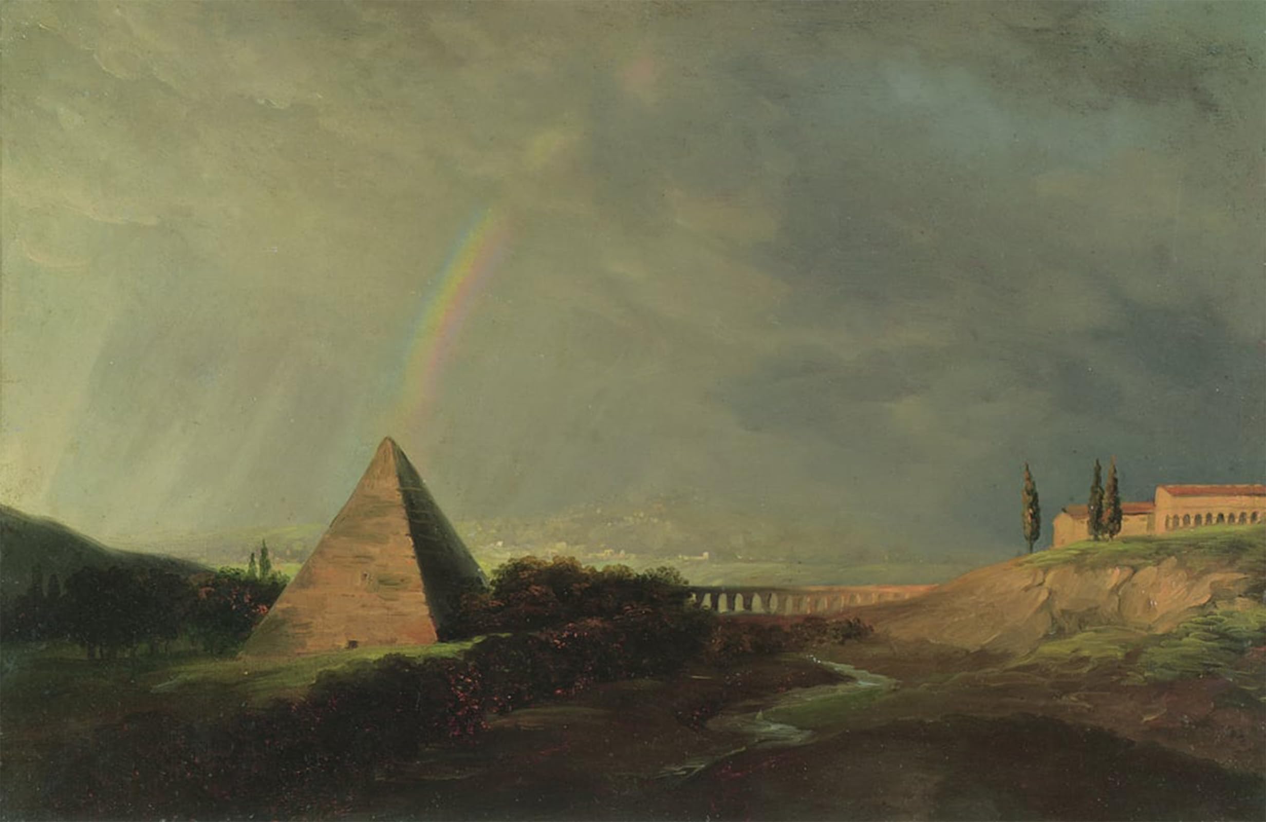 SERENDIPITP Vintage Picture Print on Canvas Wall Art Poster Pyramid and Rainbow by Pierre Henri De Valenciennes Artwork Print Poster for Wall Decor 60x90cm