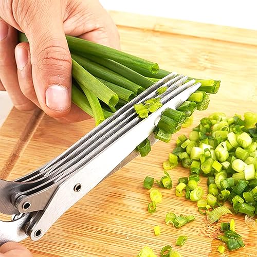 Miniatura 3 de GDSAFS Glorihoby - Tijeras de cocina tijeras de ensalada de cocina de 5 cuchillas herramienta de corte de verduras de acero inoxidable multicapa con