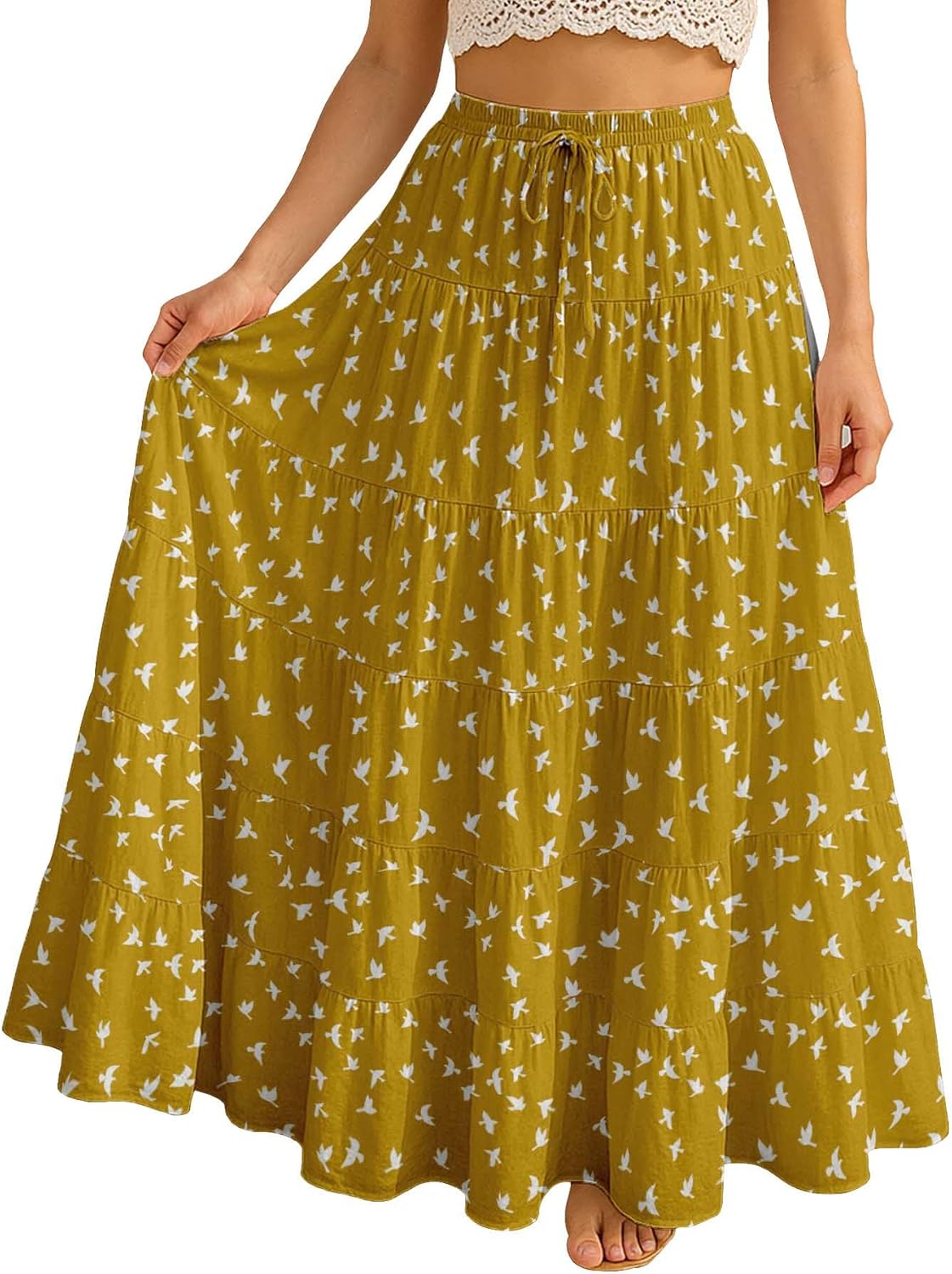 Women’s Cotton Resort Skirt with Pockets | Tiered Maxi Summer Skirt | 40-Inch Vacation Wear | Flowy Vacation Outfit