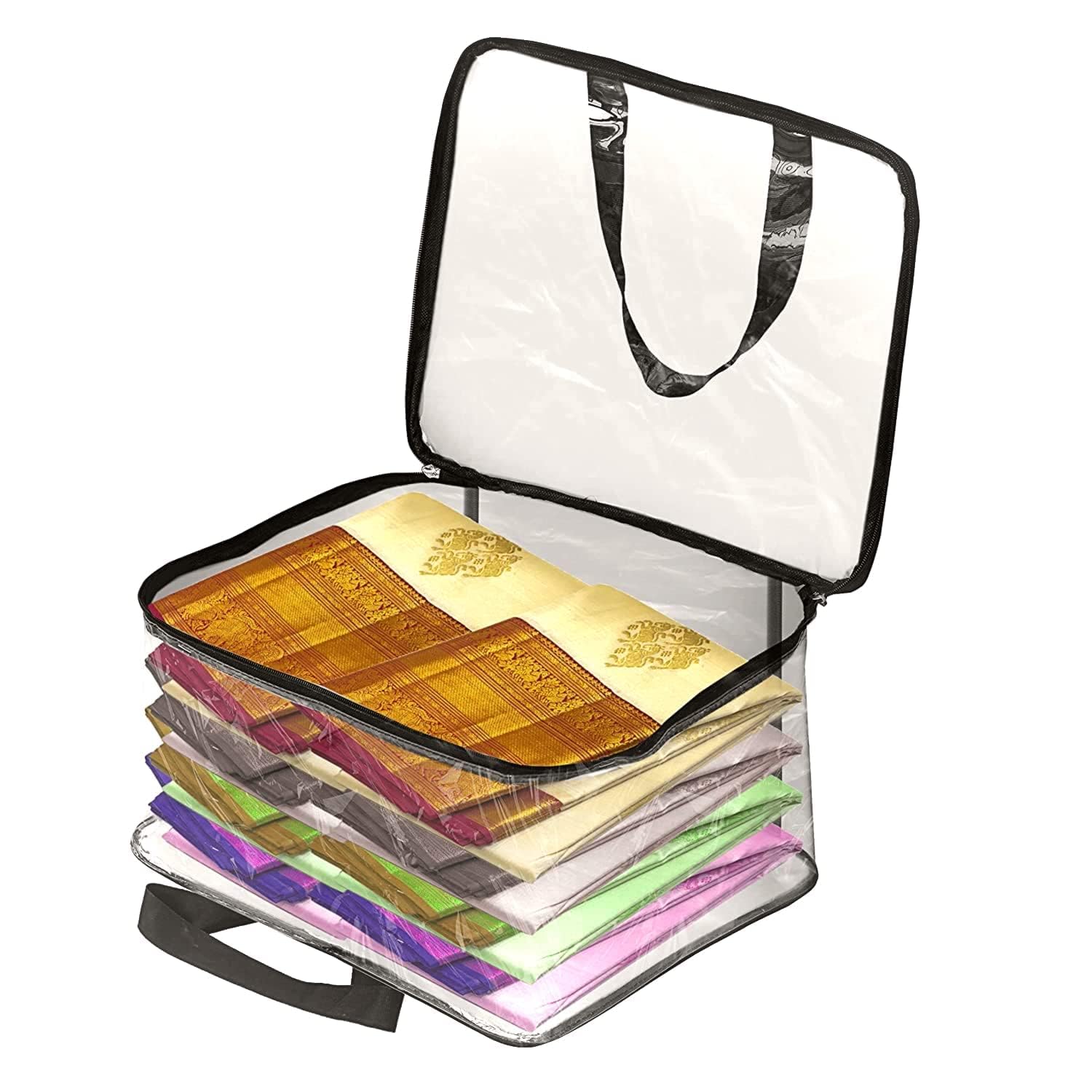 LISHER Transparent Pvc Storage Bag for Saree Covers,Clothes, Lehenga, Blankets, Bedsheets, Toys, Docs | Wardrobe Organizer | Clear Storage Box Bag (3) 1