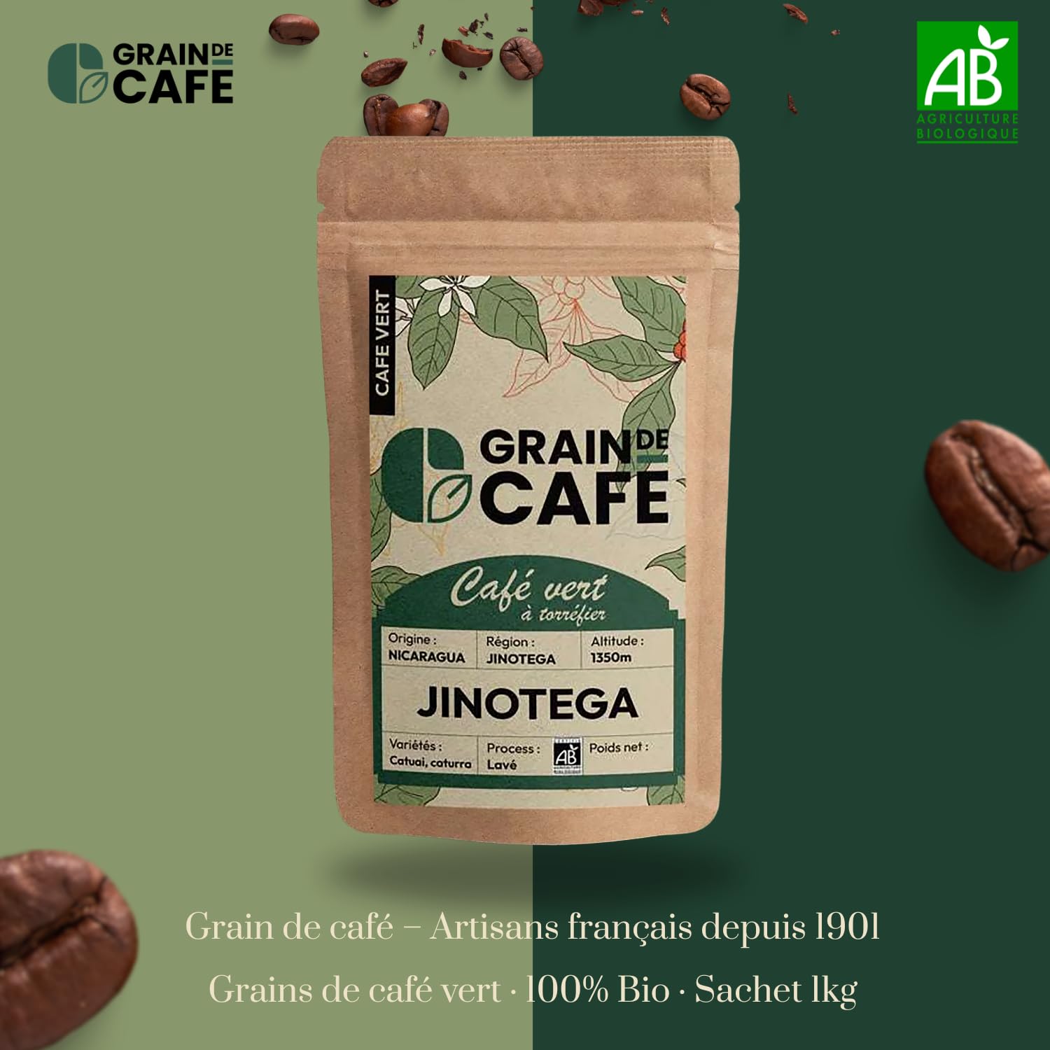 Graindecafé - Café Vert En Grain Origine Nicaragua 1kg – 100% Arabica Non Torréfié | Café Brut à Torréfier Maison | Idéal Machine À Grain Une Fois Torréfié | Grains Riche Et Aromatique
