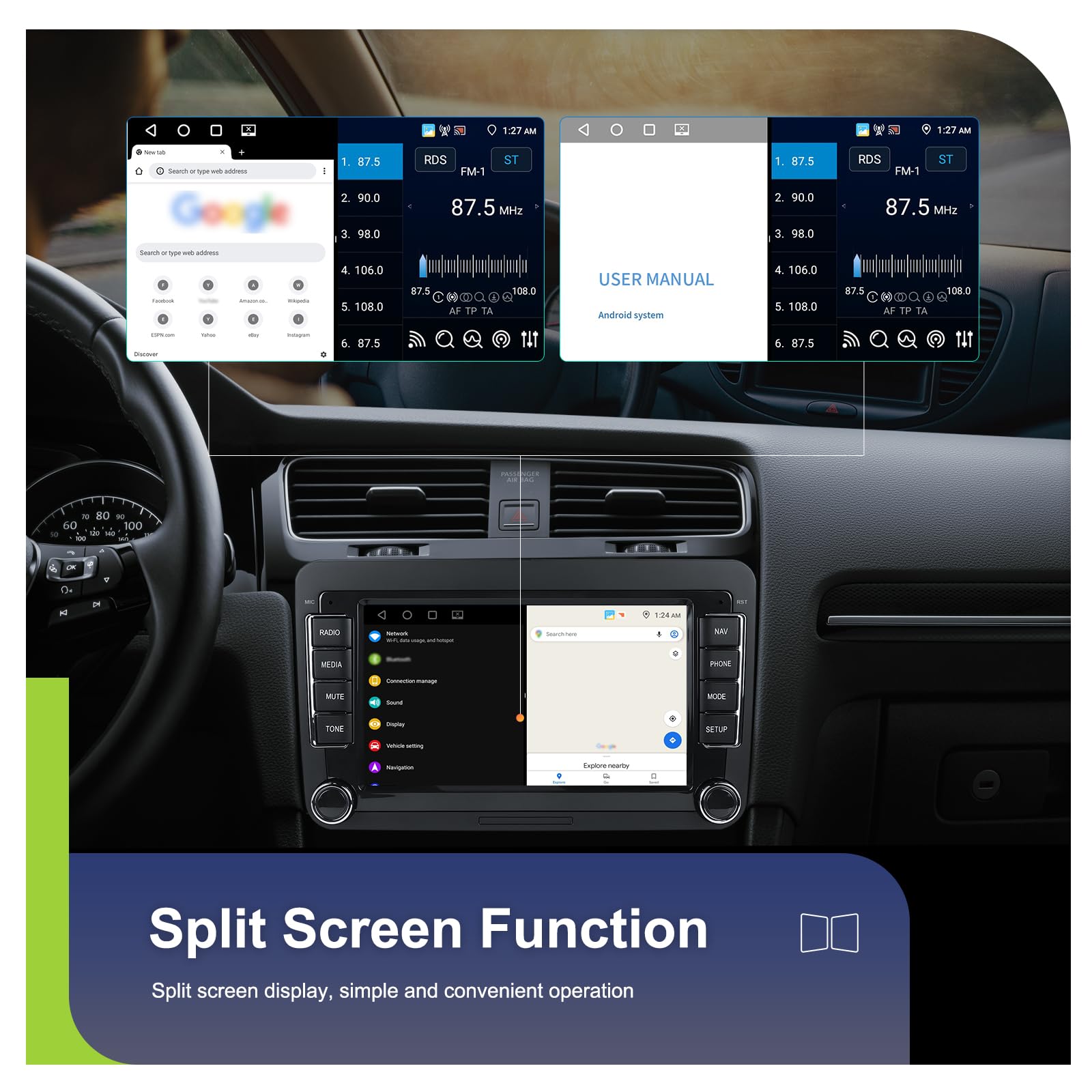 4+64G Android 15 Autoradio für VW Golf 5 6 Passat Polo Tiguan Touran Caddy Skoda SEAT Wireless Carplay Android Auto, 7'' IPS Touch Screen Radio mit Bluetooth 5.0, GPS, Rückfahrkamera, FM, WiFi, SWC